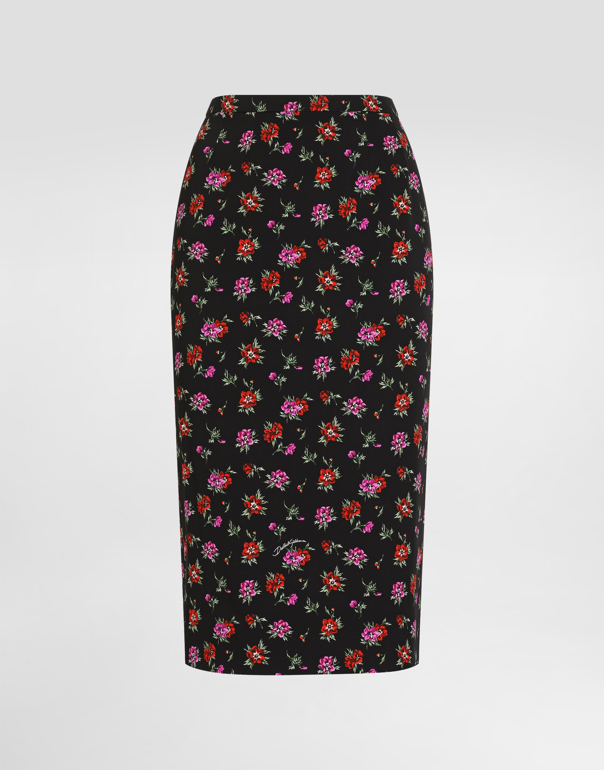 Dolce & Gabbana Floral-print Straight Skirt In Black