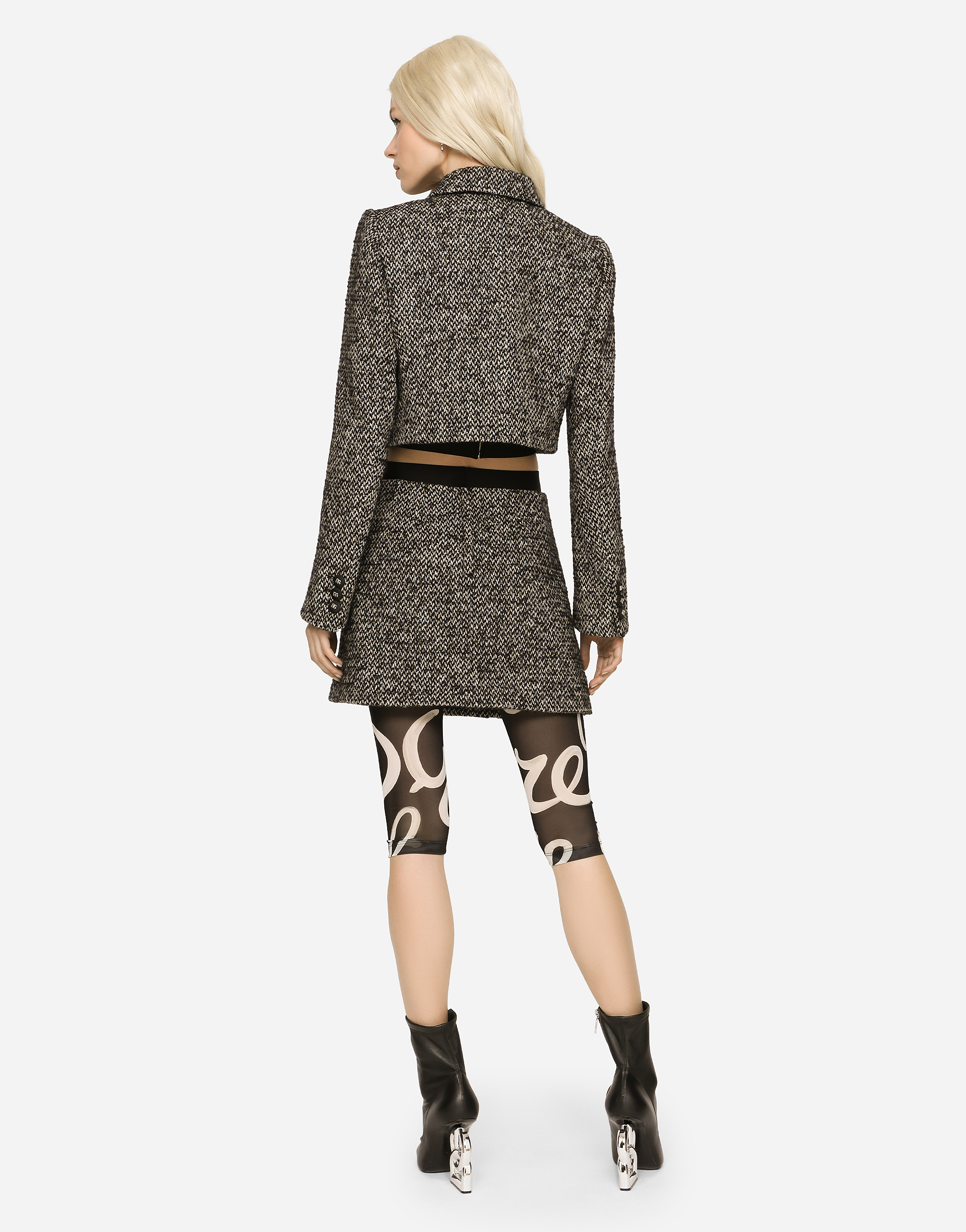 Dolce & Gabbana Cropped Speckled Tweed Jacket In Multicolor