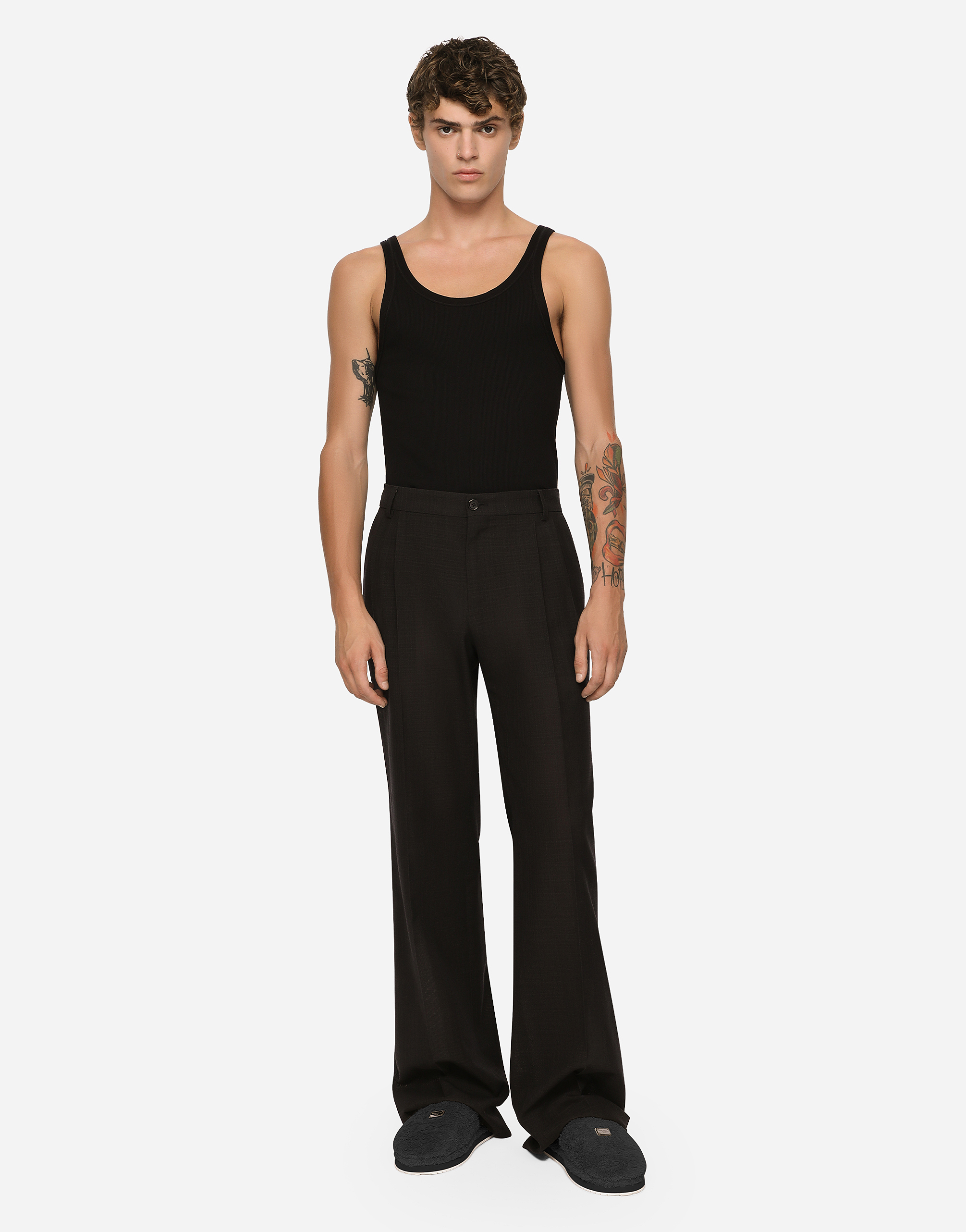 Shop Dolce & Gabbana Tailored Straight-leg Pants In Technical Cotton In Grey