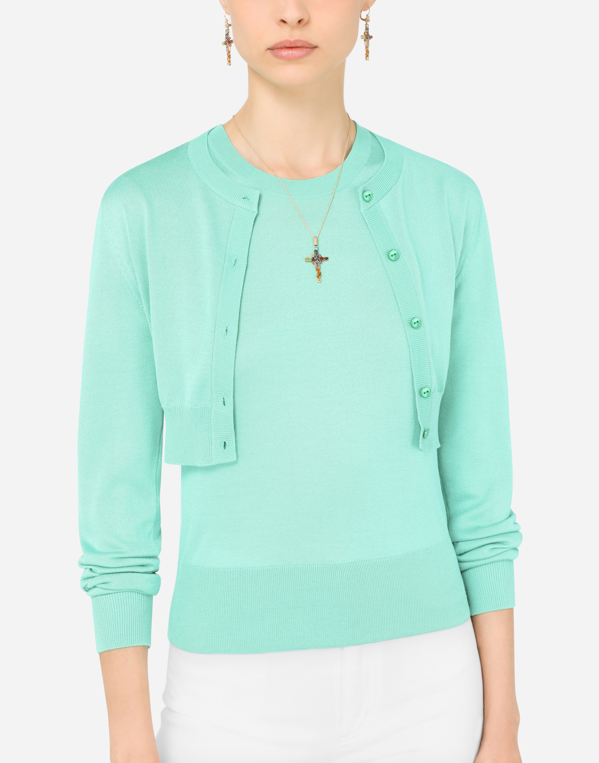 DOLCE & GABBANA RAINBOW ALPHABET EARRING IN YELLOW GOLD WITH MULTICOLOR FINE GEMS