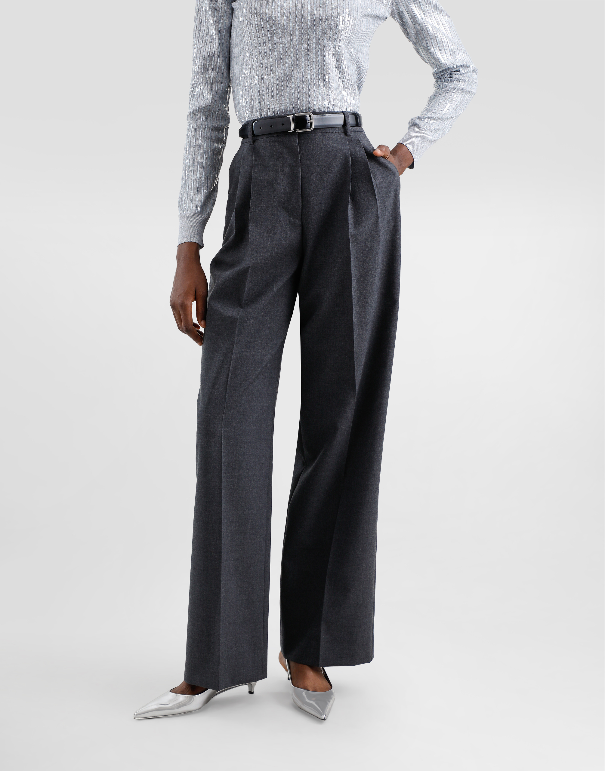 Dolce & Gabbana Wool Fabric Pants In Grey