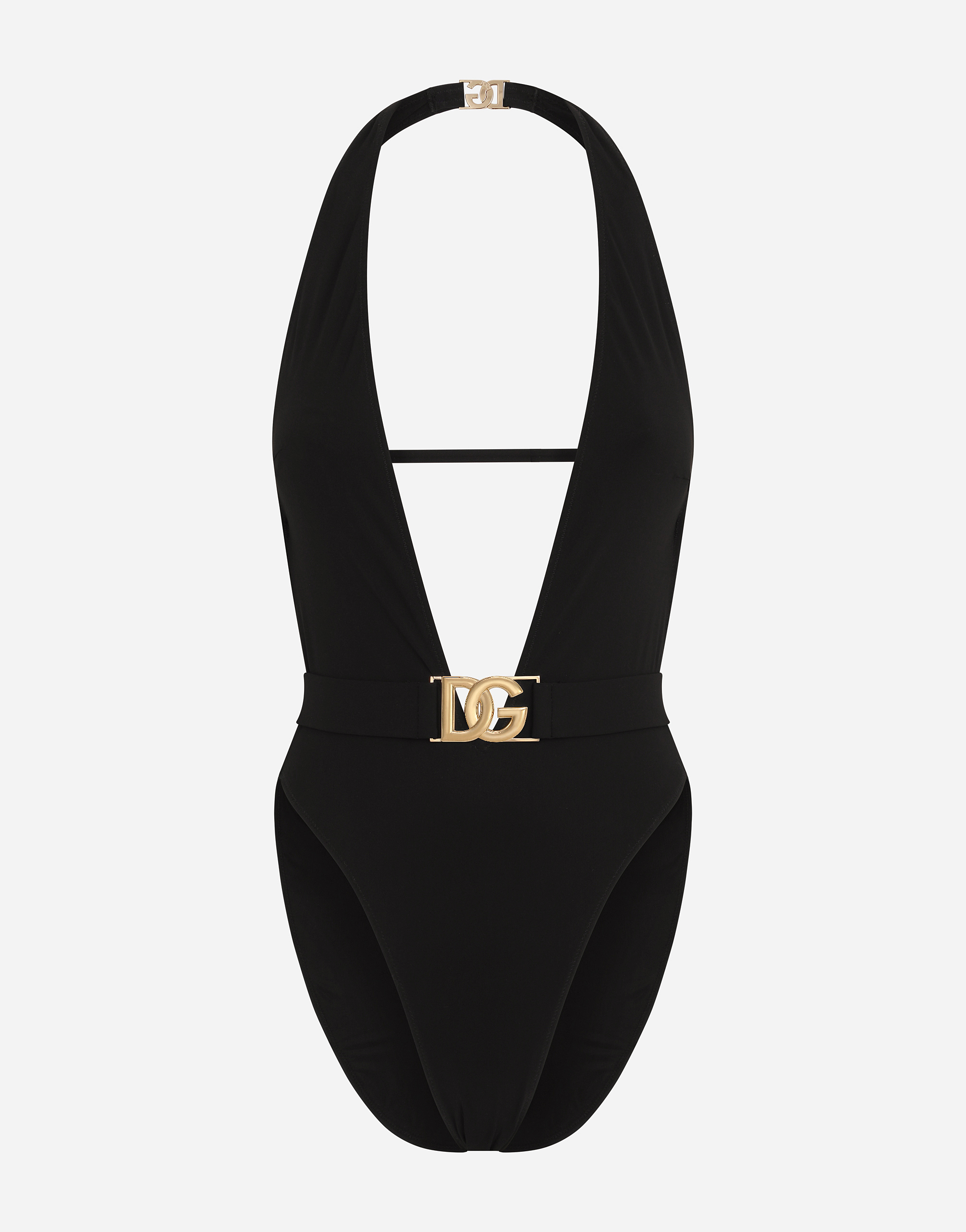 DOLCE & GABBANA ONE-PIECE SWIMSUIT WITH PLUNGING NECK AND BELT