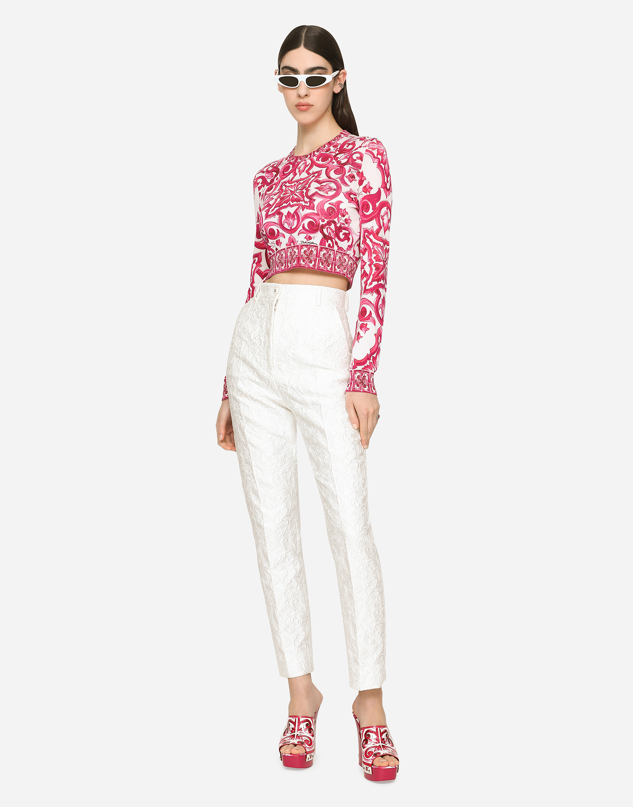 Shop Dolce & Gabbana Cropped Majolica-print Silk Sweater In Multicolor