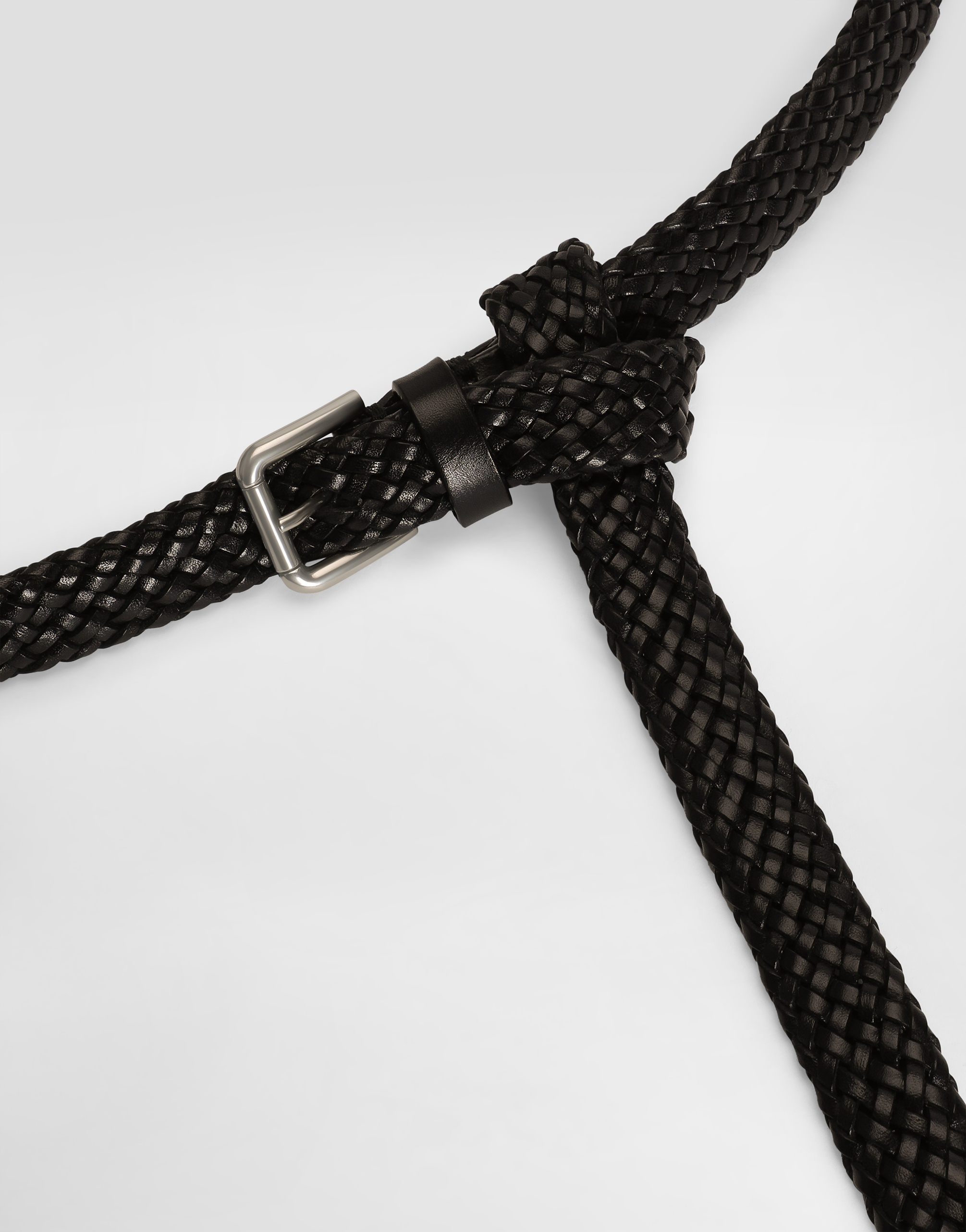 Dolce & Gabbana Black Belt With Buckle Closure And Interwoven Design In Leather Man In Black