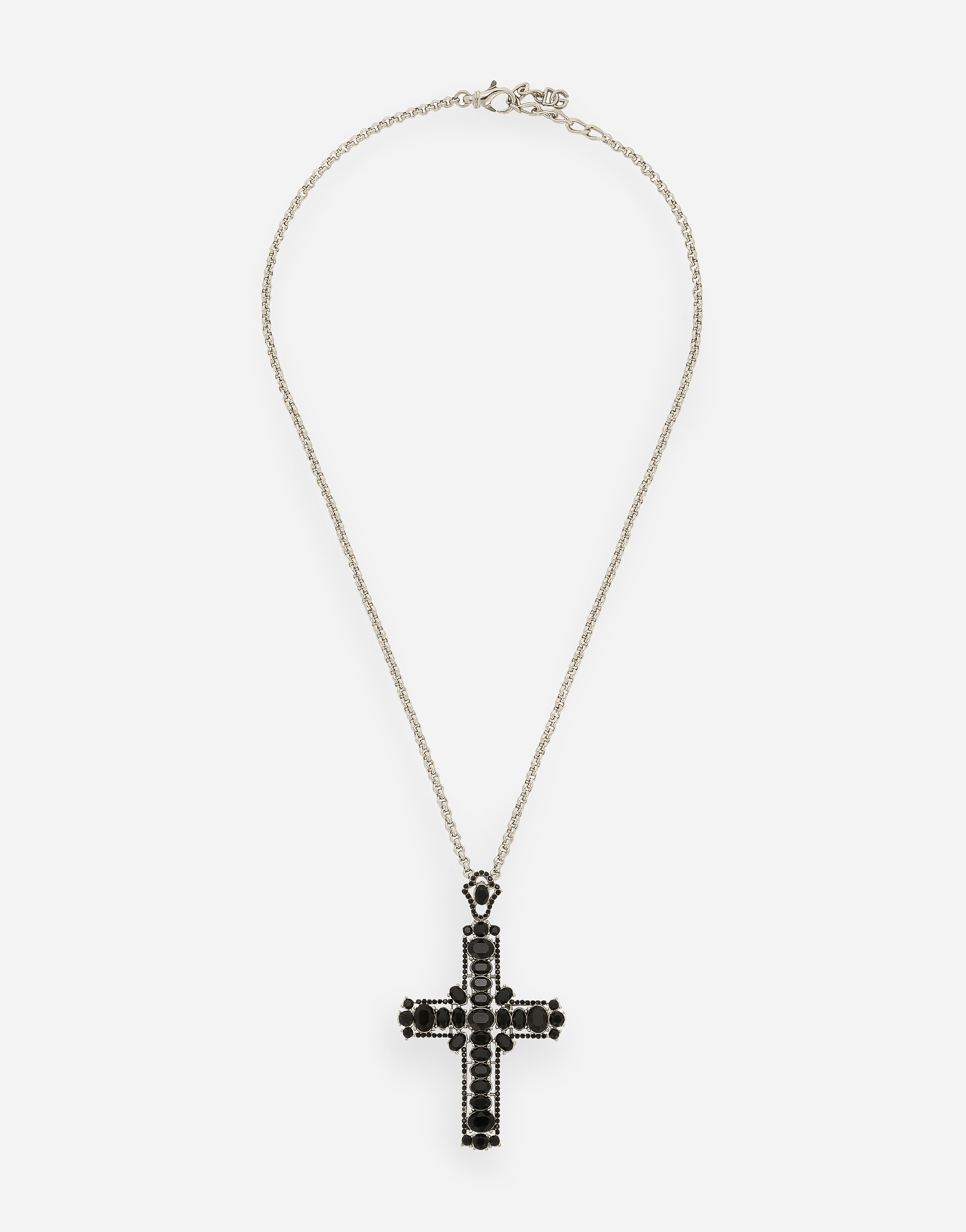 DOLCE&GABBANA クロス ネックレス ラインストーン ブラックのメンズ ネックレス クロスペンダント ラインストーン