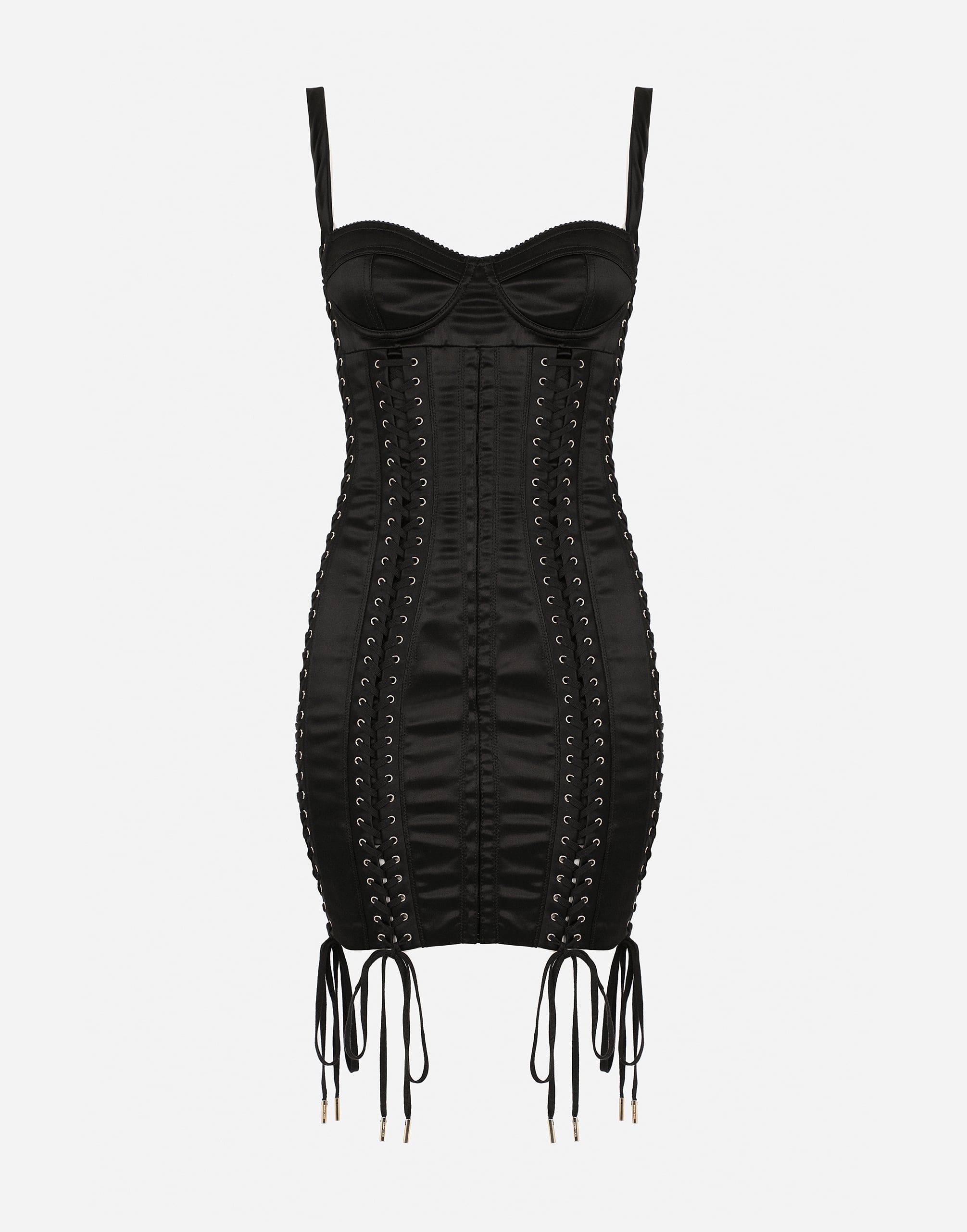 Satin minidress with laces and eyelets in Black for Women
