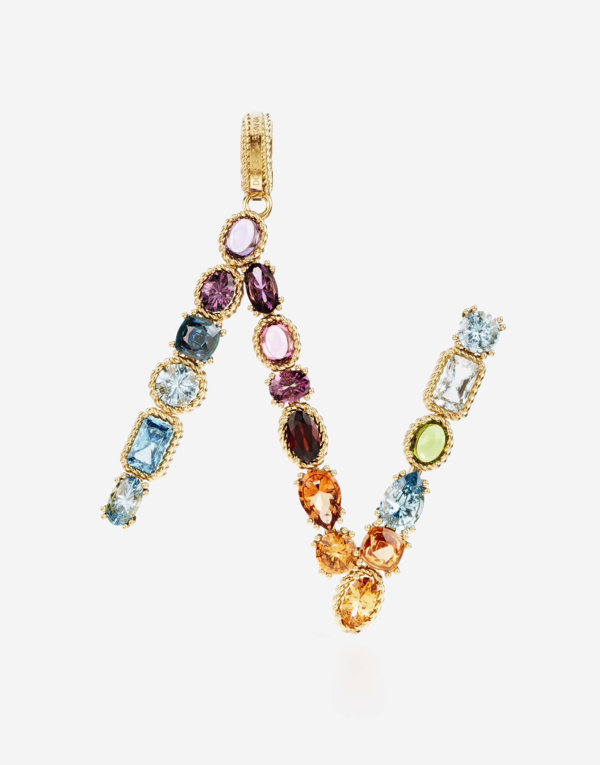 Dolce & Gabbana Rainbow Alphabet N 18 Kt Yellow Gold Charm With Multicolor Fine Gems Gold Female Onesize