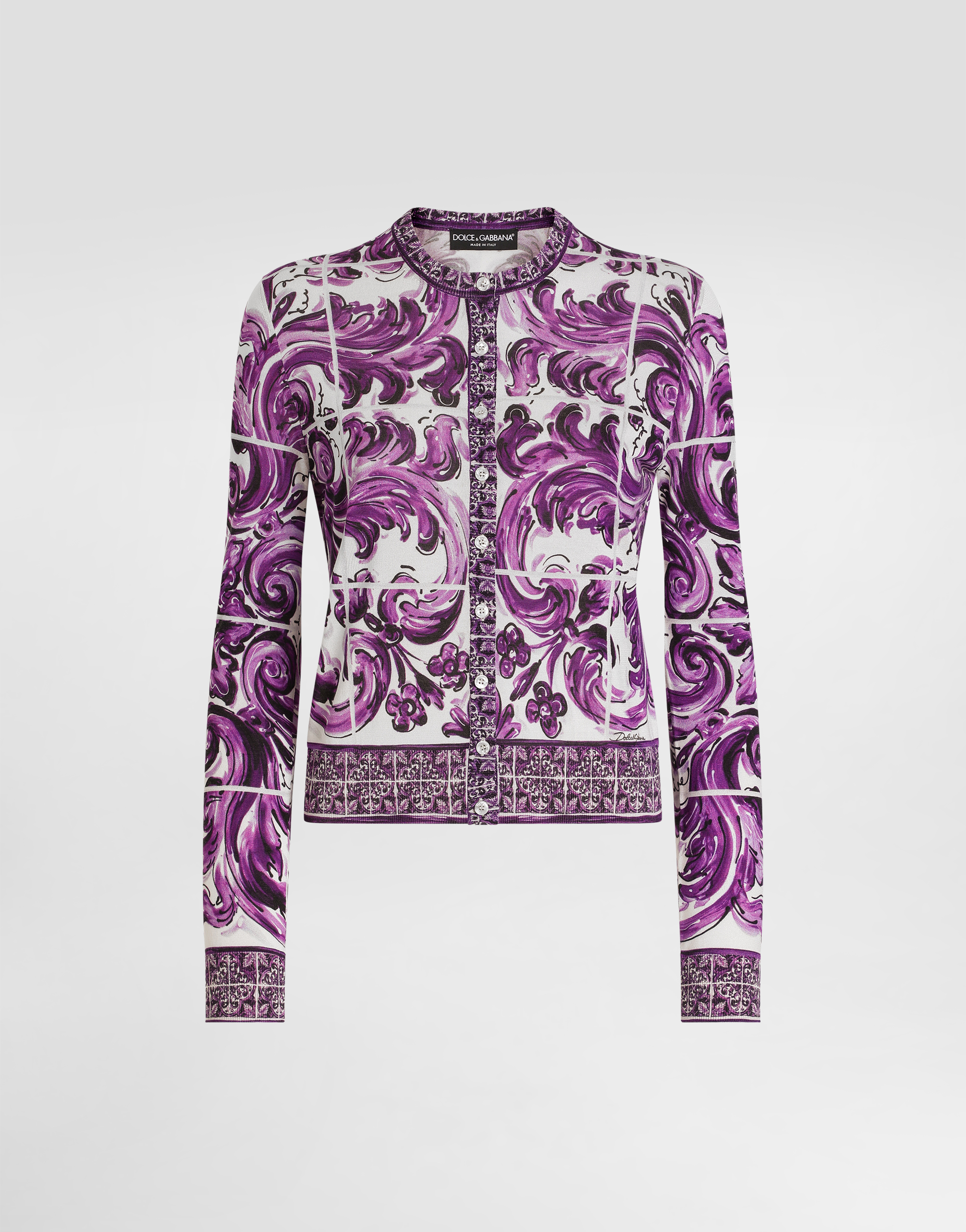 Dolce & Gabbana Majolica Print Cardigan Sweaters And Cardigans Multicolor In Purple