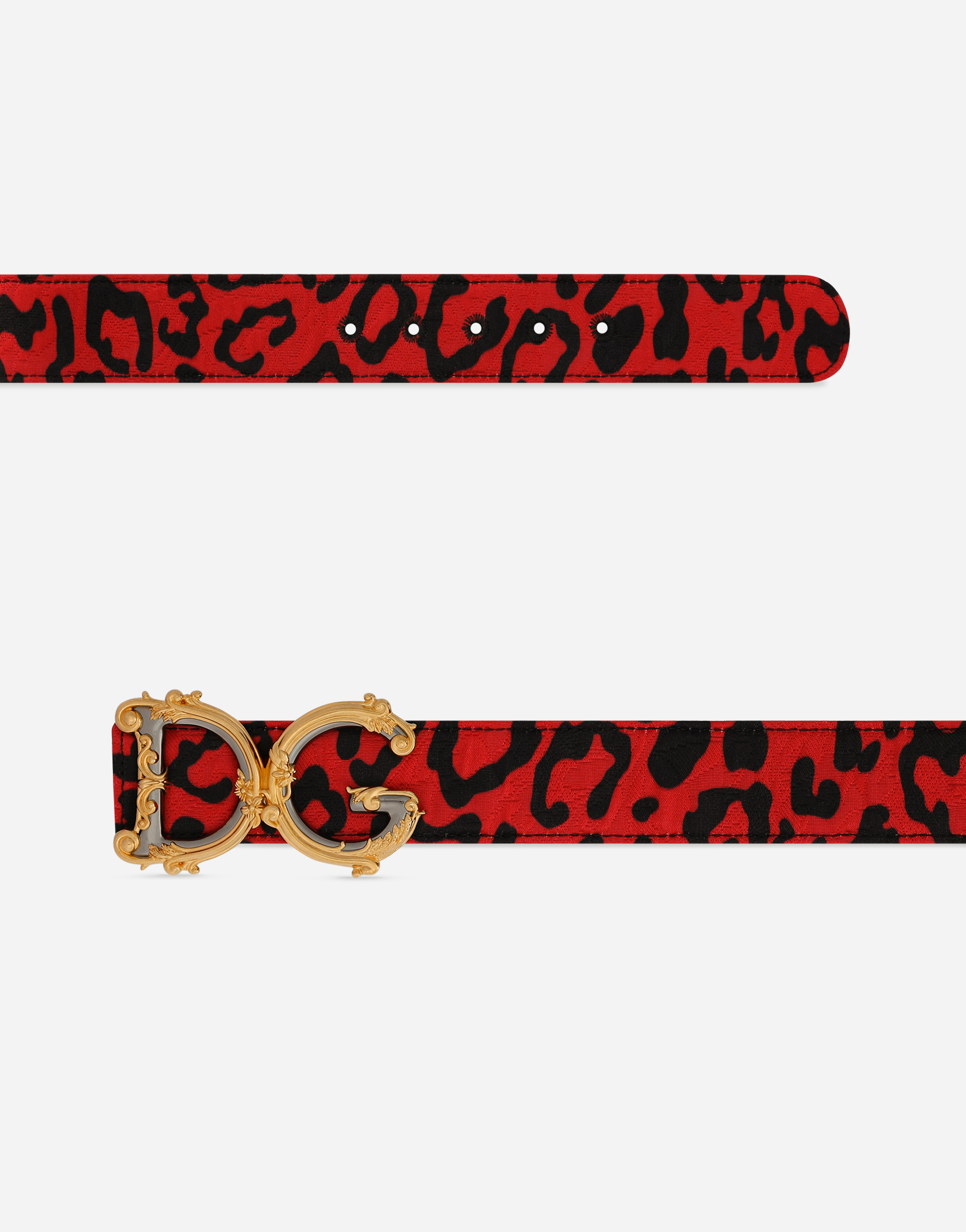 DOLCE & GABBANA LEOPARD-PRINT BROCADE BELT WITH BAROQUE DG LOGO