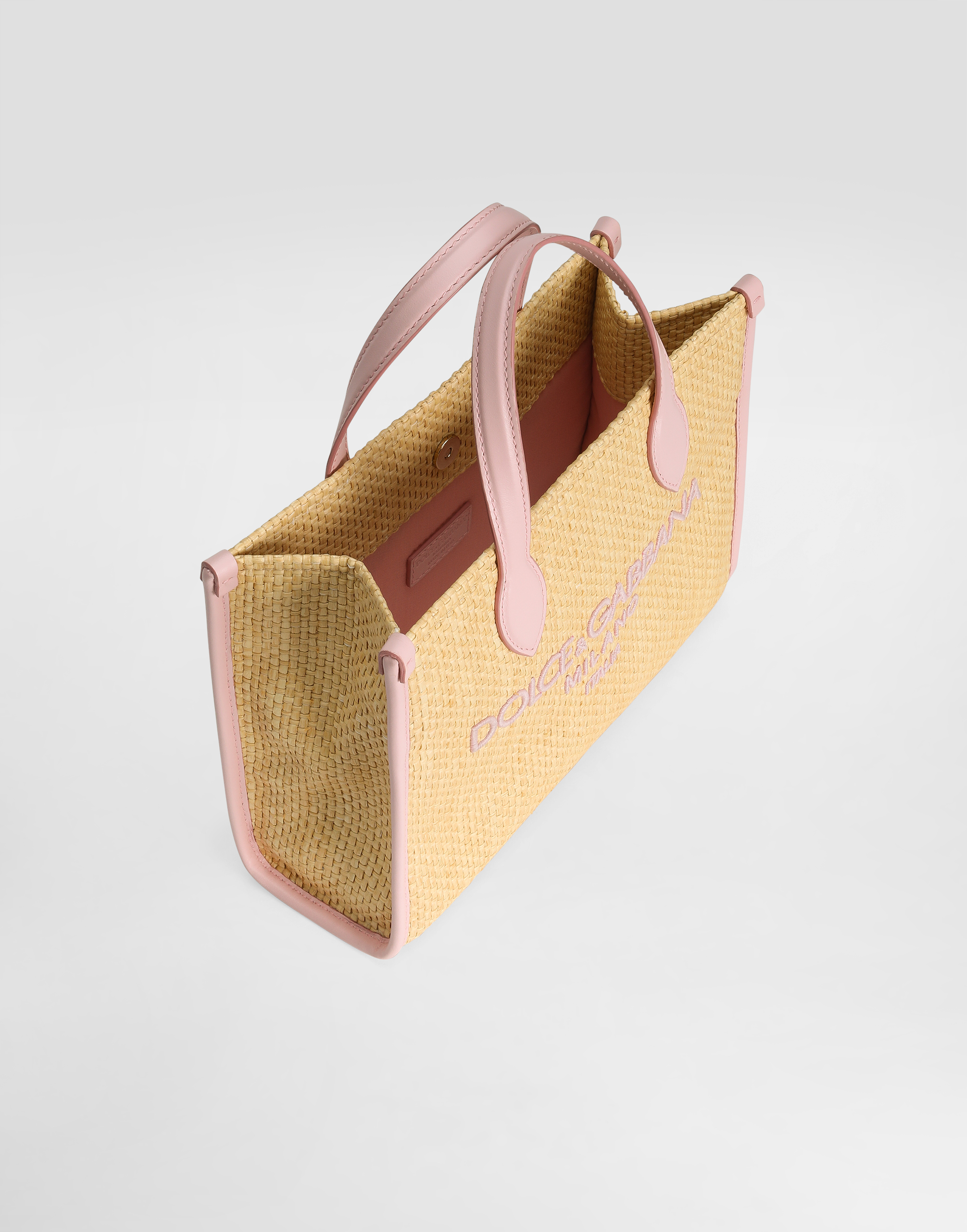 Dolce & Gabbana Straw Handbag With Dolce&gabbana Logo In Pink