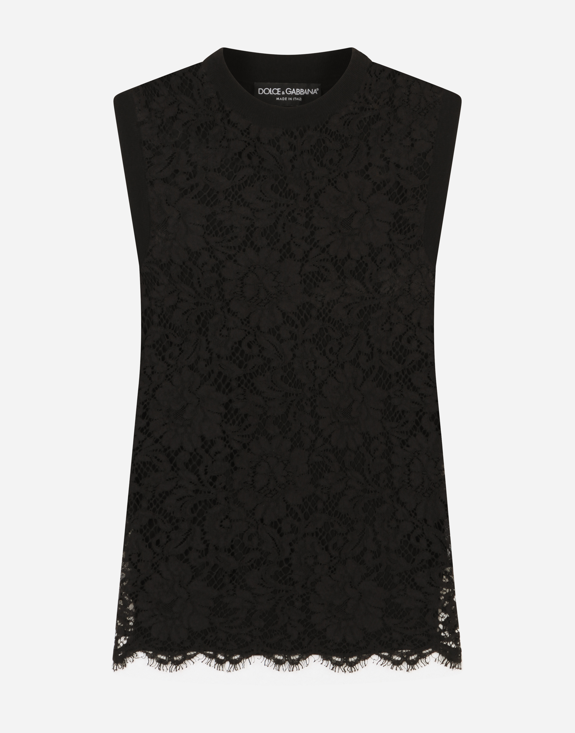 ブラックのウィメンズ Sleeveless wool and lace sweater