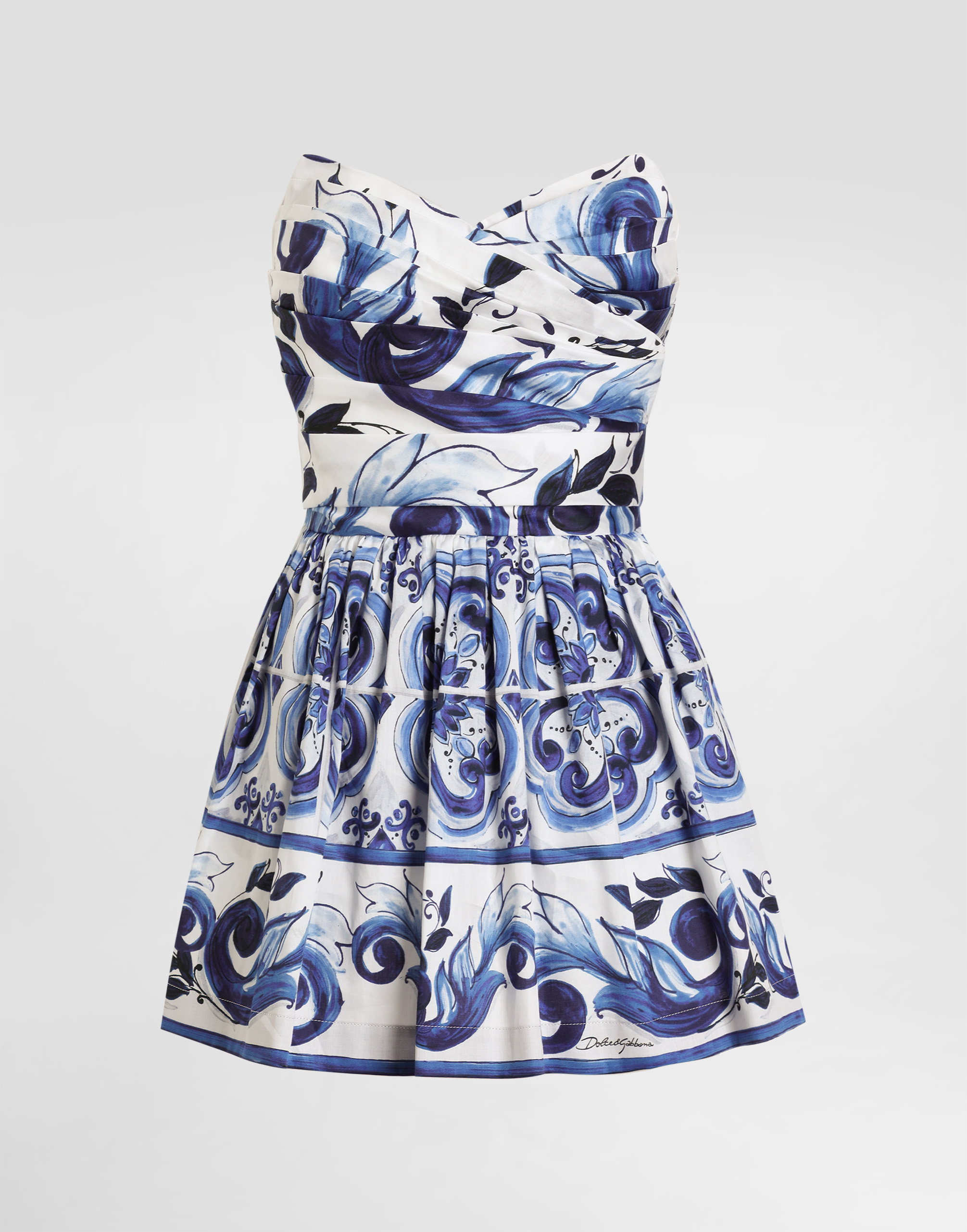 dolce and gabbana blue and white majolica dress Dolce & Gabbana Cotton Poplin Dress With Majolica Print