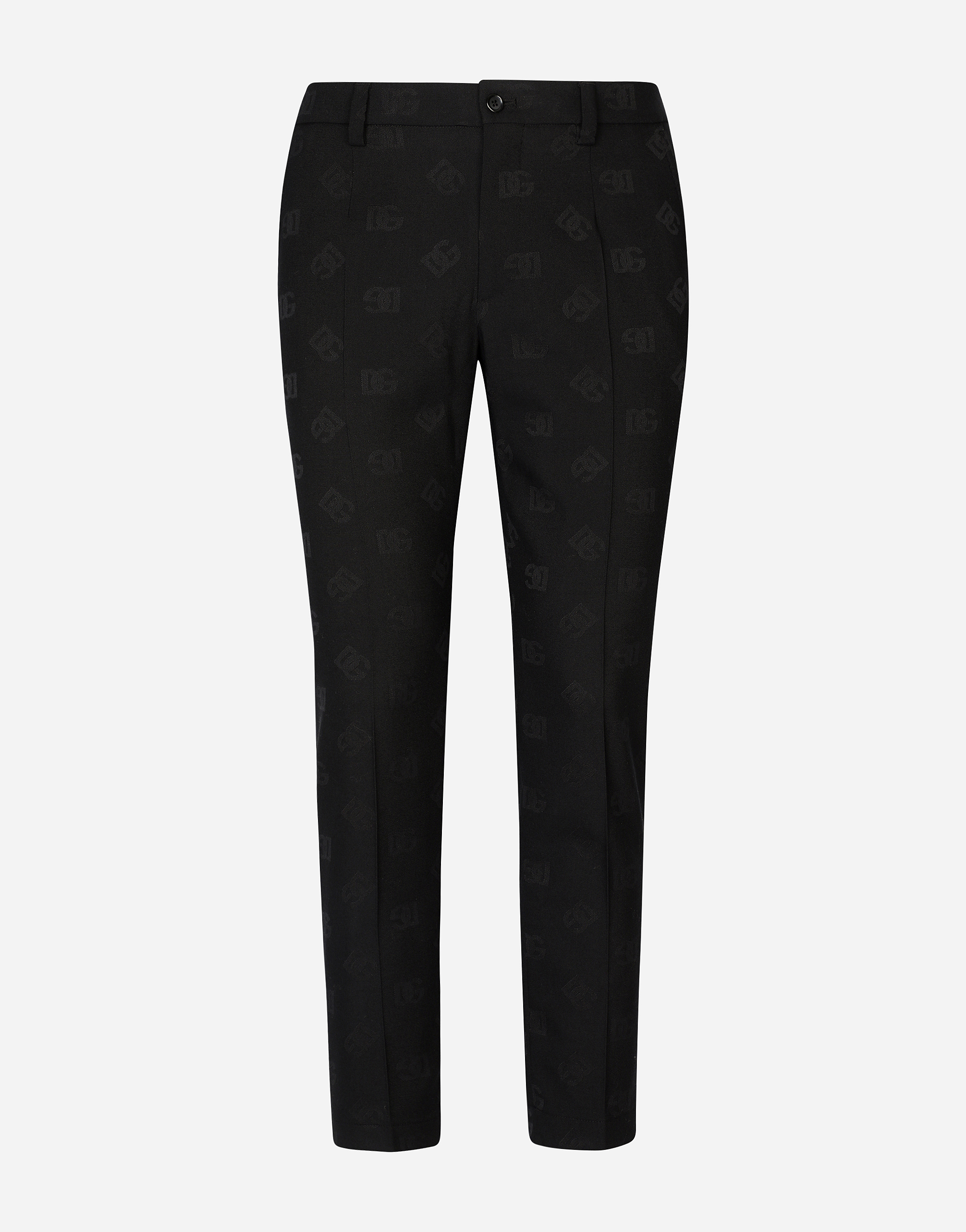 Dolce & Gabbana Stretch Wool Jacquard Pants With Dg Monogram Design - Man Pants And Shorts Black Wool