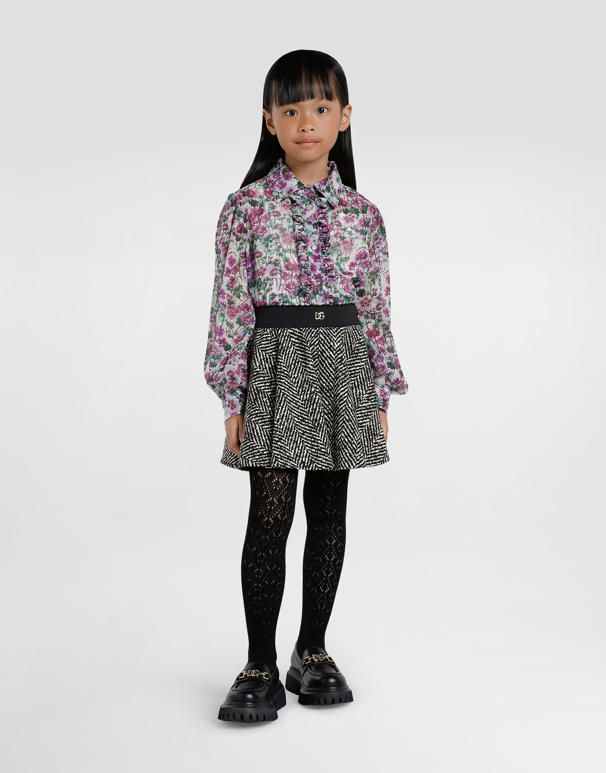 Dolce & Gabbana Violet-print Crêpe Shirt In Multi