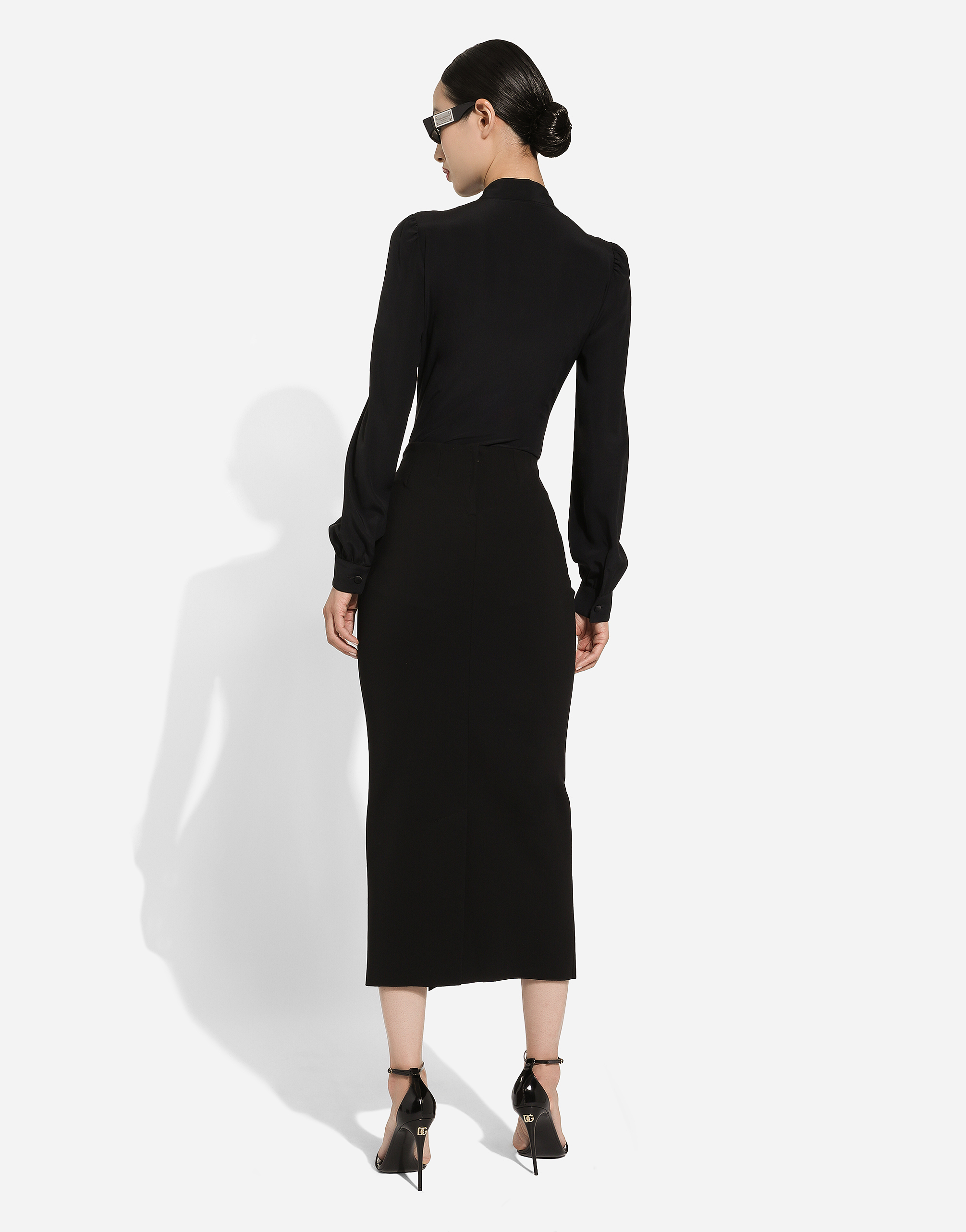 Straight-cut jersey midi skirt