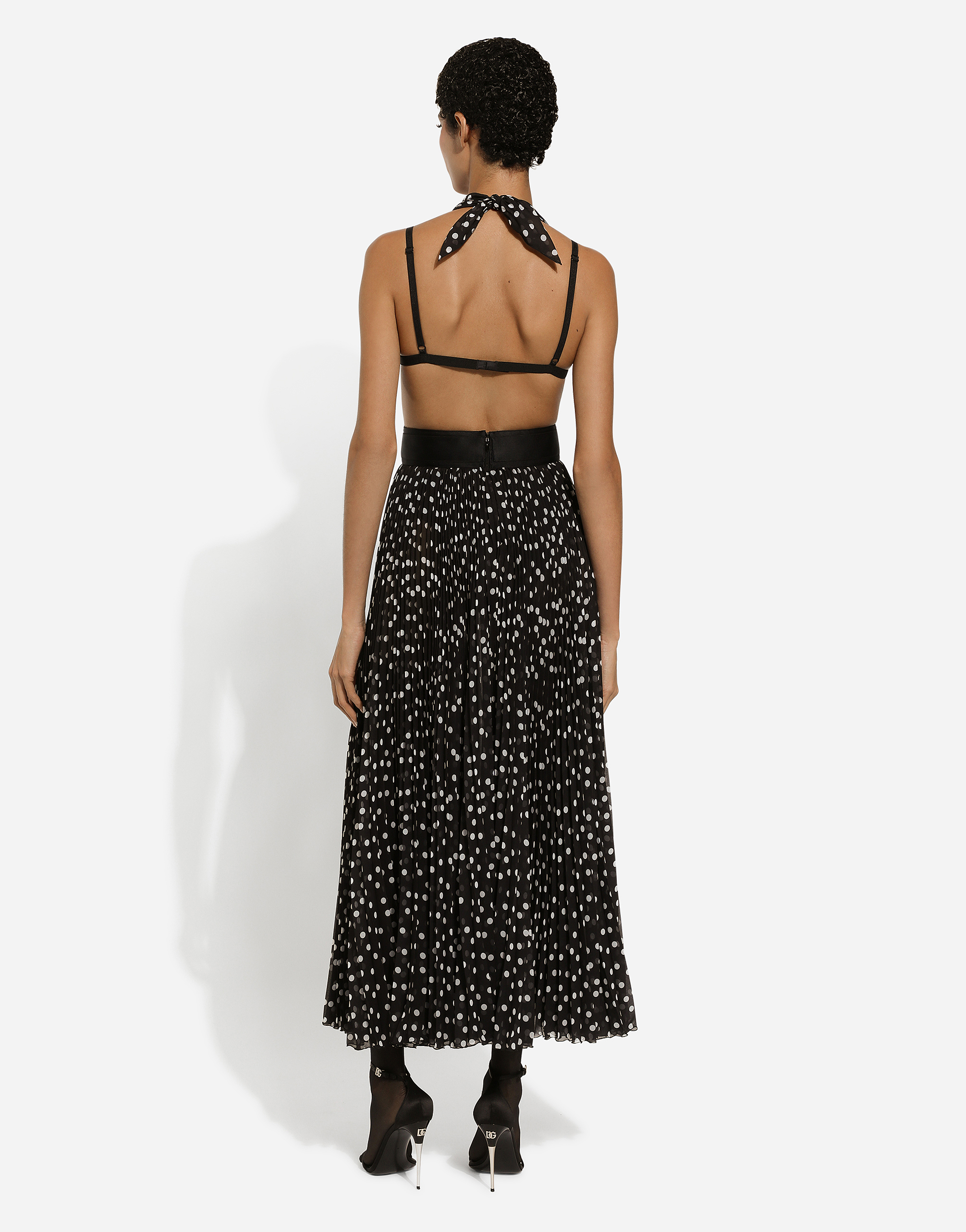 Dolce & Gabbana Polka-dot Plisse Midi Halter Dress In プリ