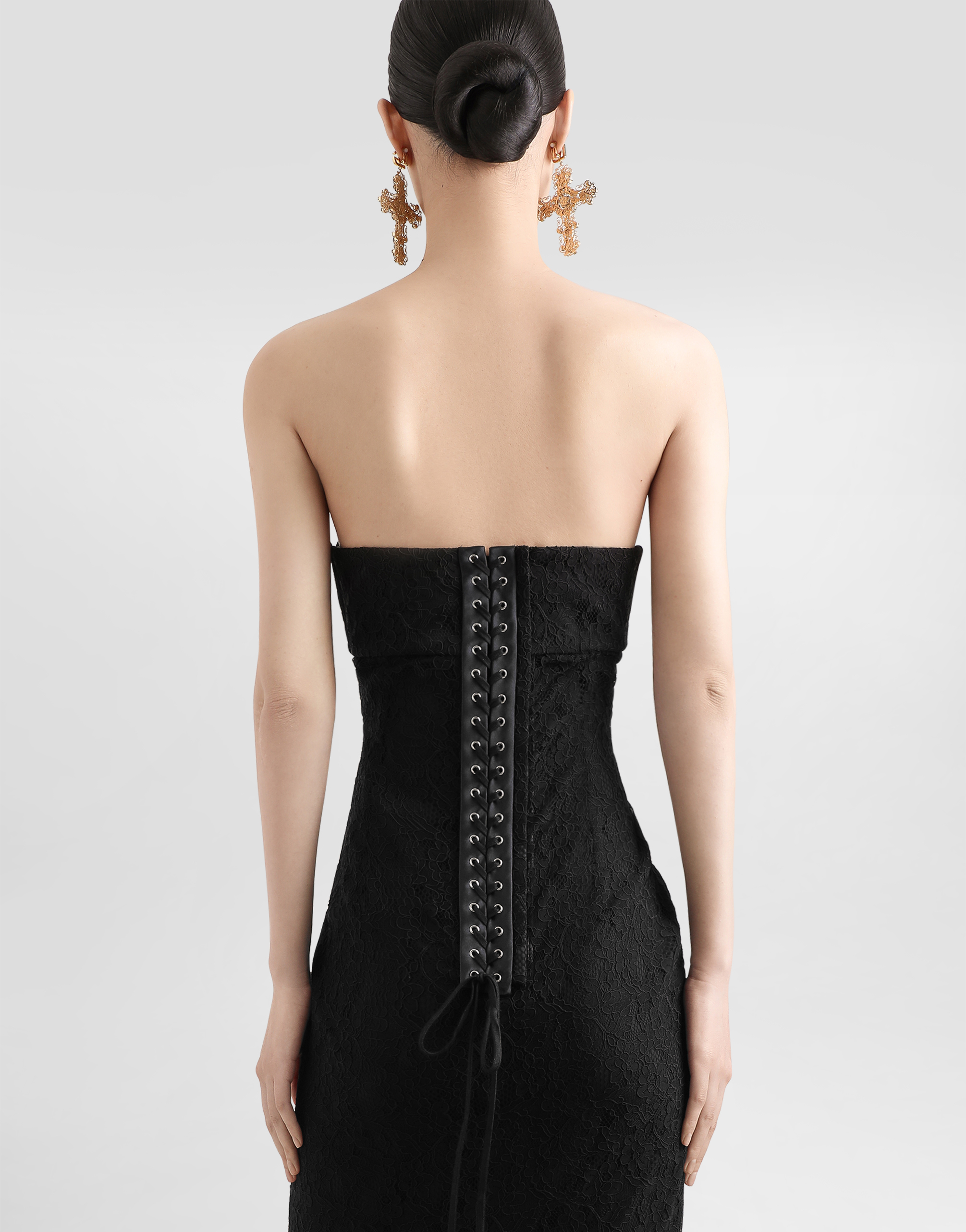 Dolce & Gabbana Strapless Lace Dress With Conical Cups In Black