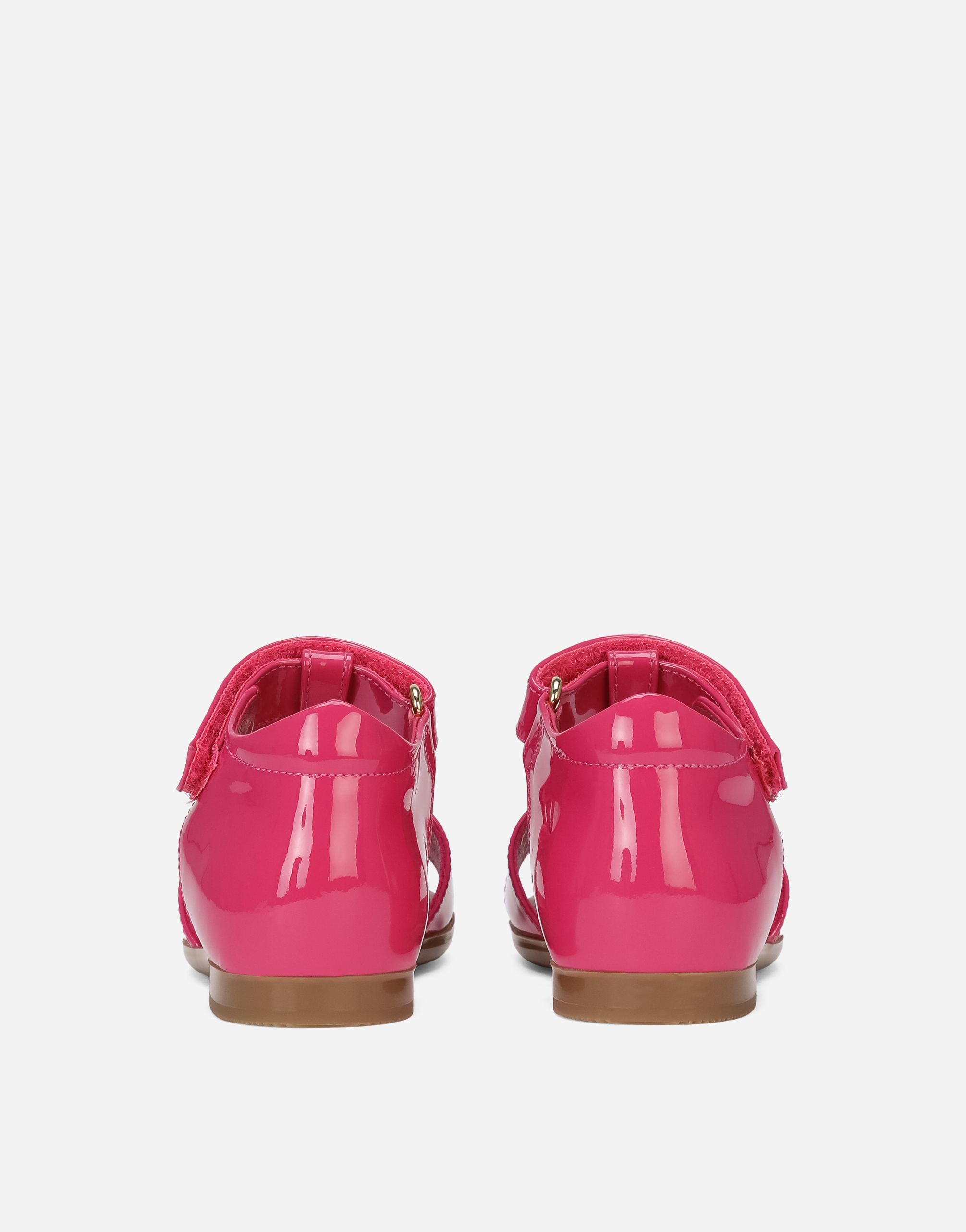 Dolce & Gabbana Patent Leather First Steps Sandals With Metal Dg Logo In Pink