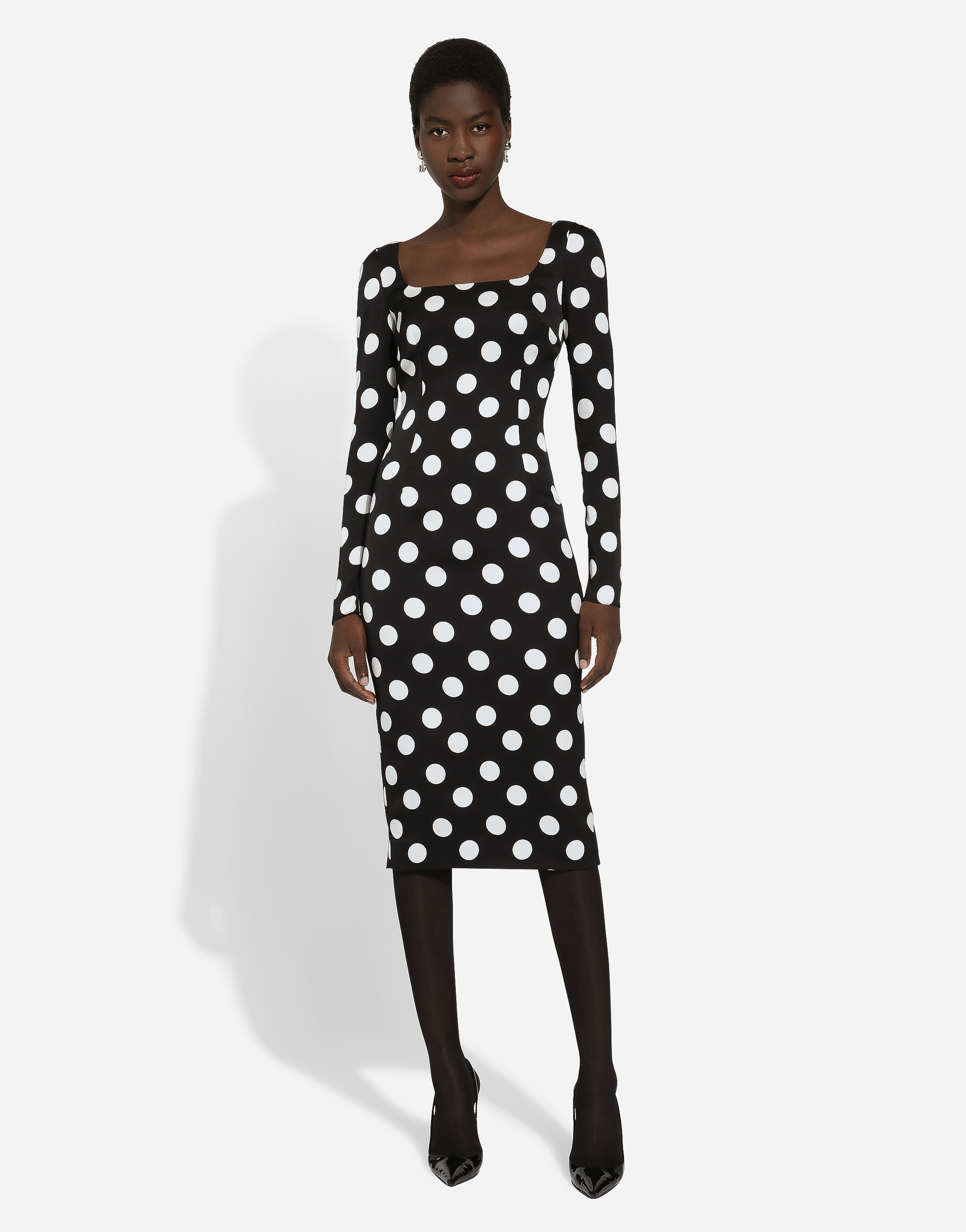 Shop Dolce & Gabbana Charmeuse Sheath Dress With Macro Polka-dot Print
