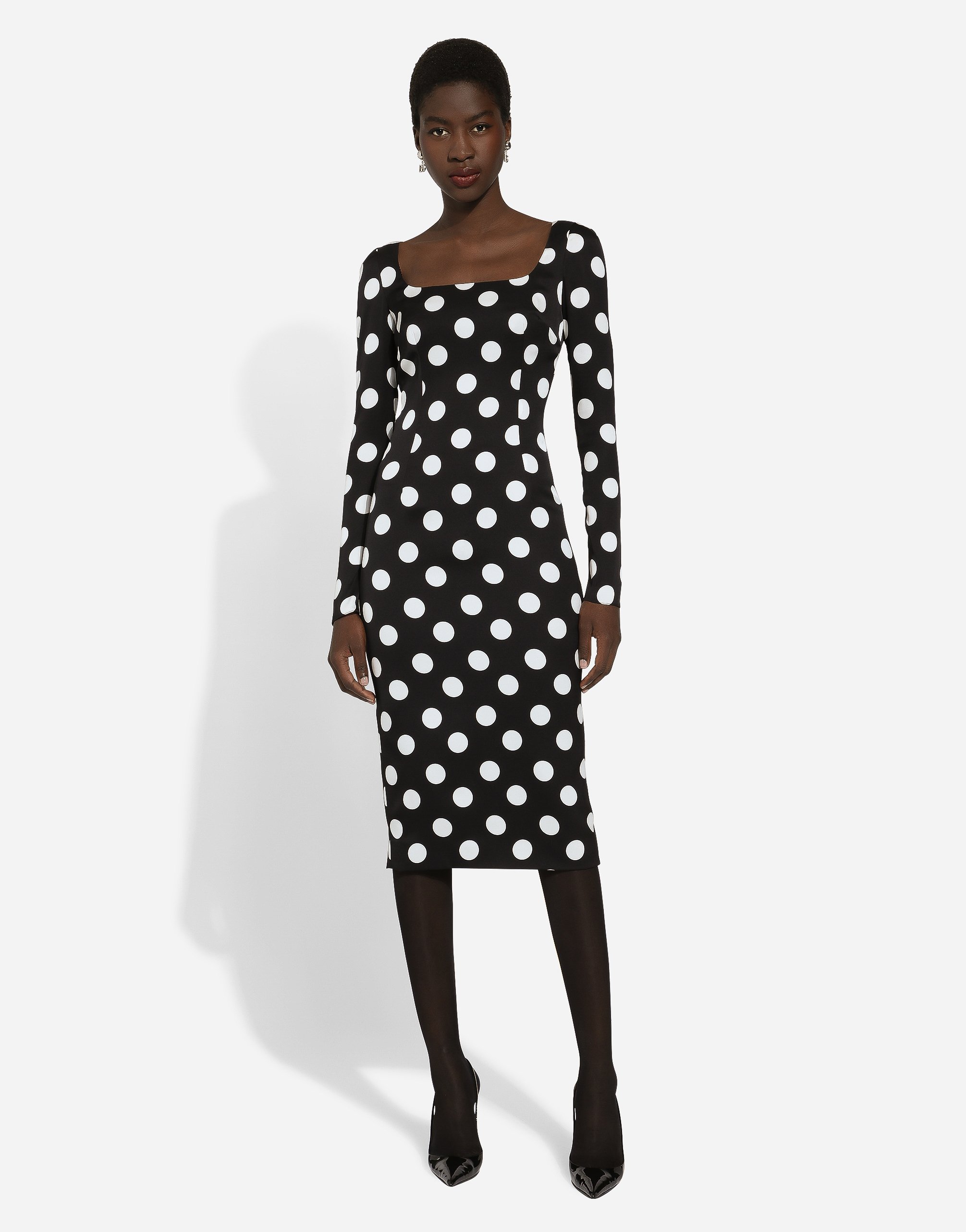 Dolce & Gabbana Polka Dot Print Silk Midi Dress In Print