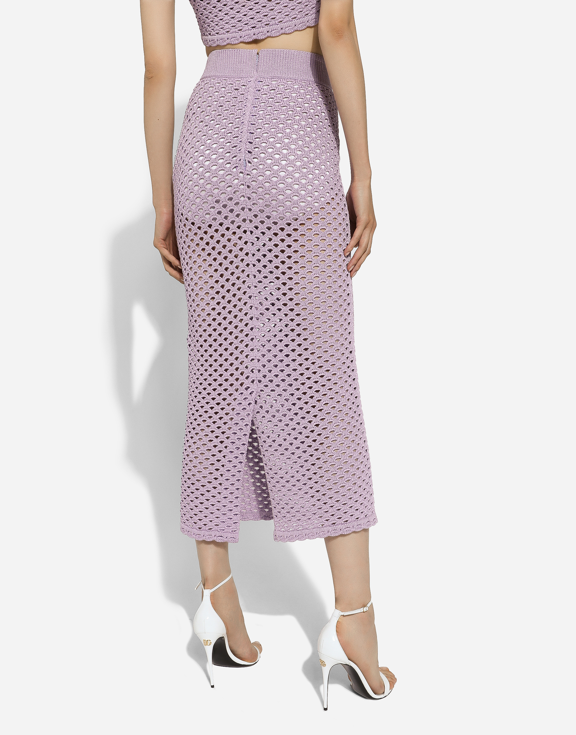 Dolce & Gabbana Gonna Lunga A Tubino In Crochet In Lilac