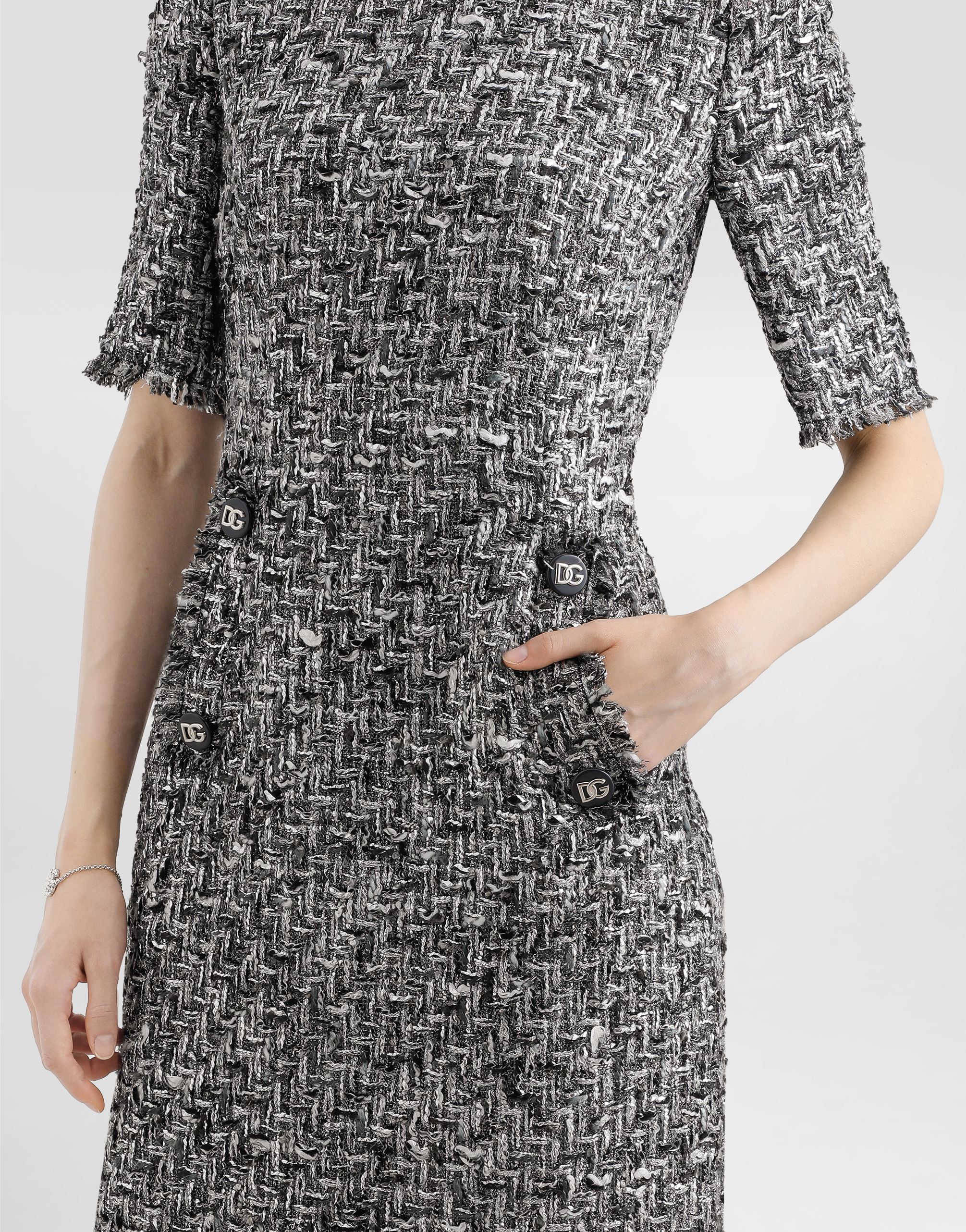 DOLCE & GABBANA RASCHEL TWEED MIDI DRESS WITH SHORT SLEEVES