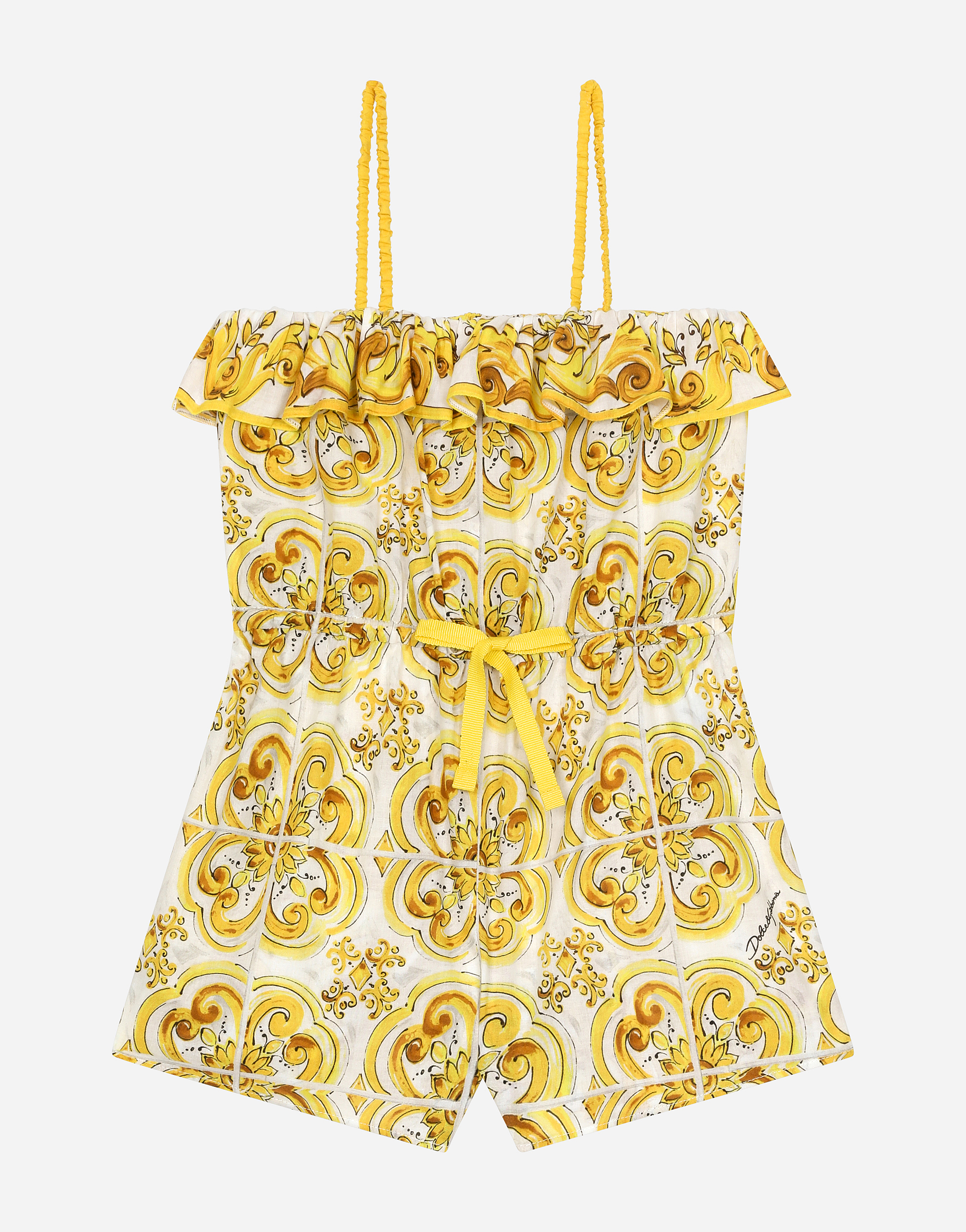 Dolce & Gabbana Batiste Playsuit With Yellow Majolica Print In Print