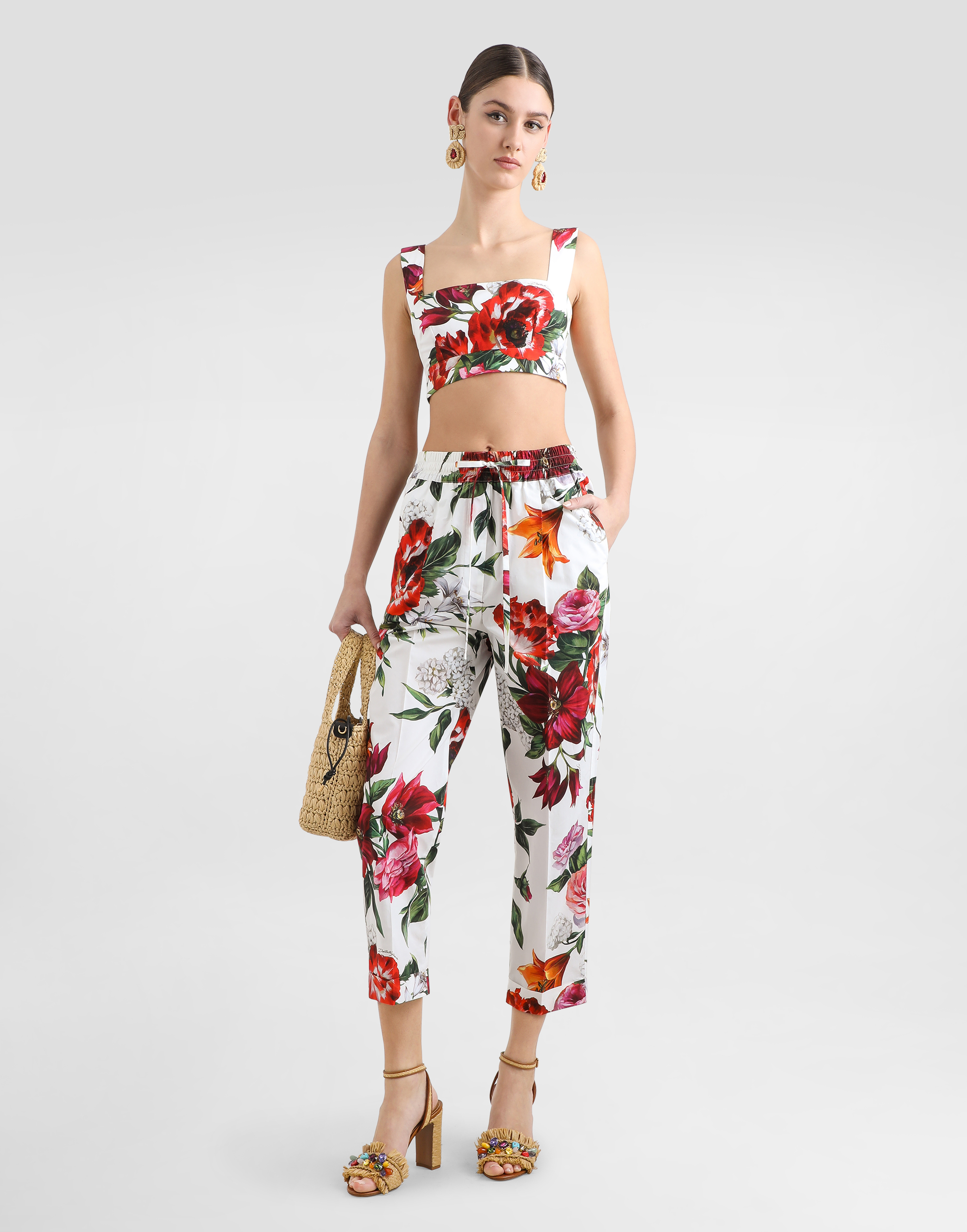 Dolce & Gabbana Multicolor Croped Top With Square Neck And All-over Floral Design In Cotton Woman In Multi