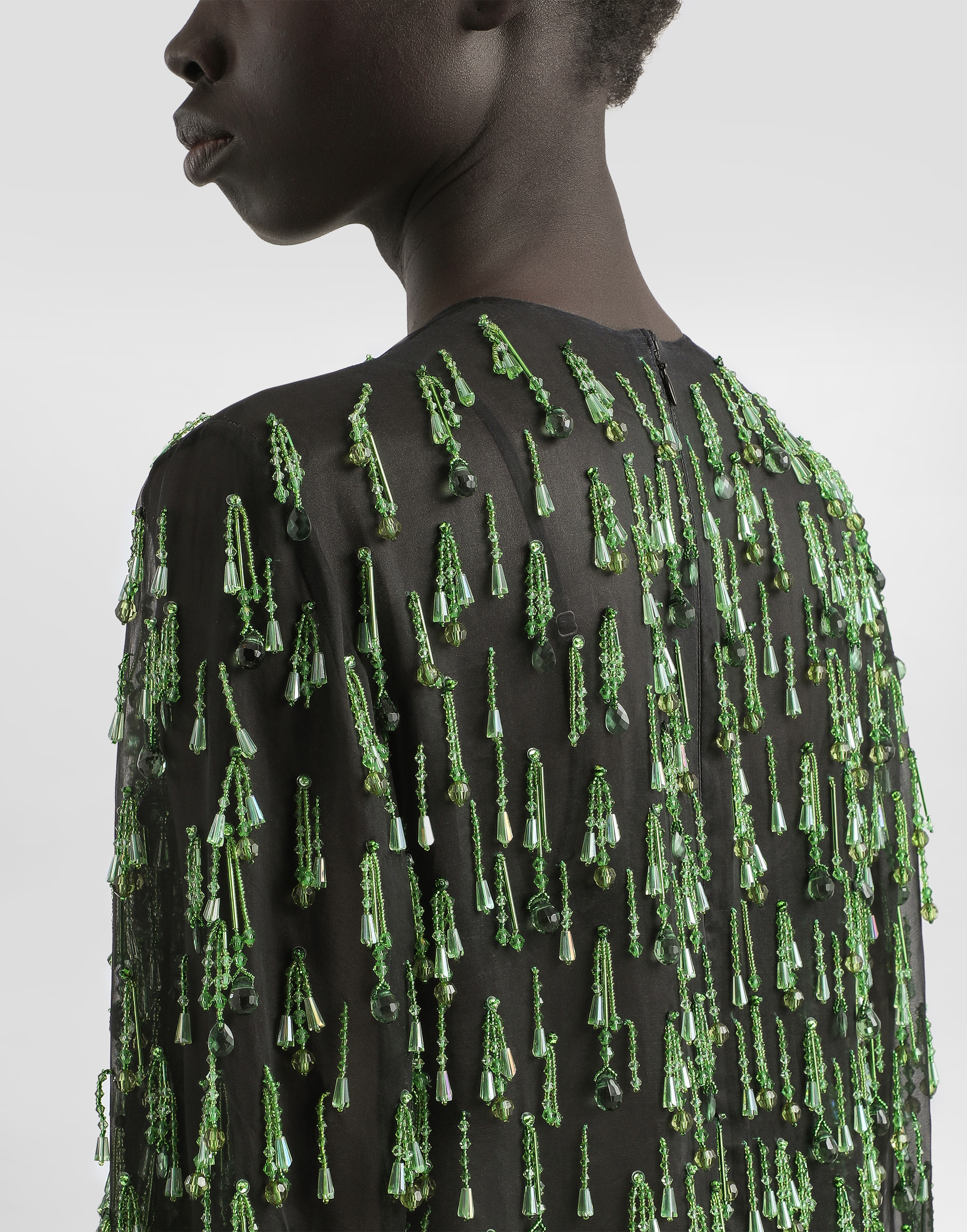 Short flared organza dress with embroidery