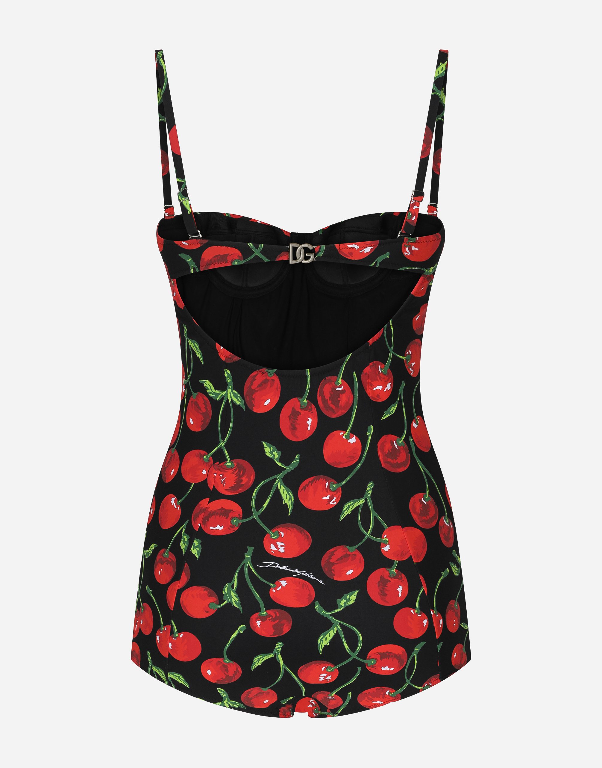 DOLCE & GABBANA CHERRY-PRINT BALCONETTE ONE-PIECE SWIMSUIT