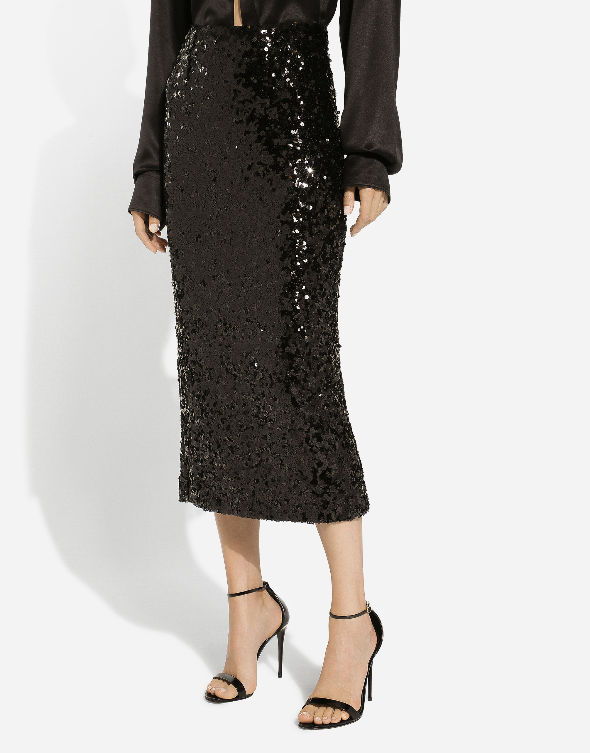 Sequined calf-length skirt