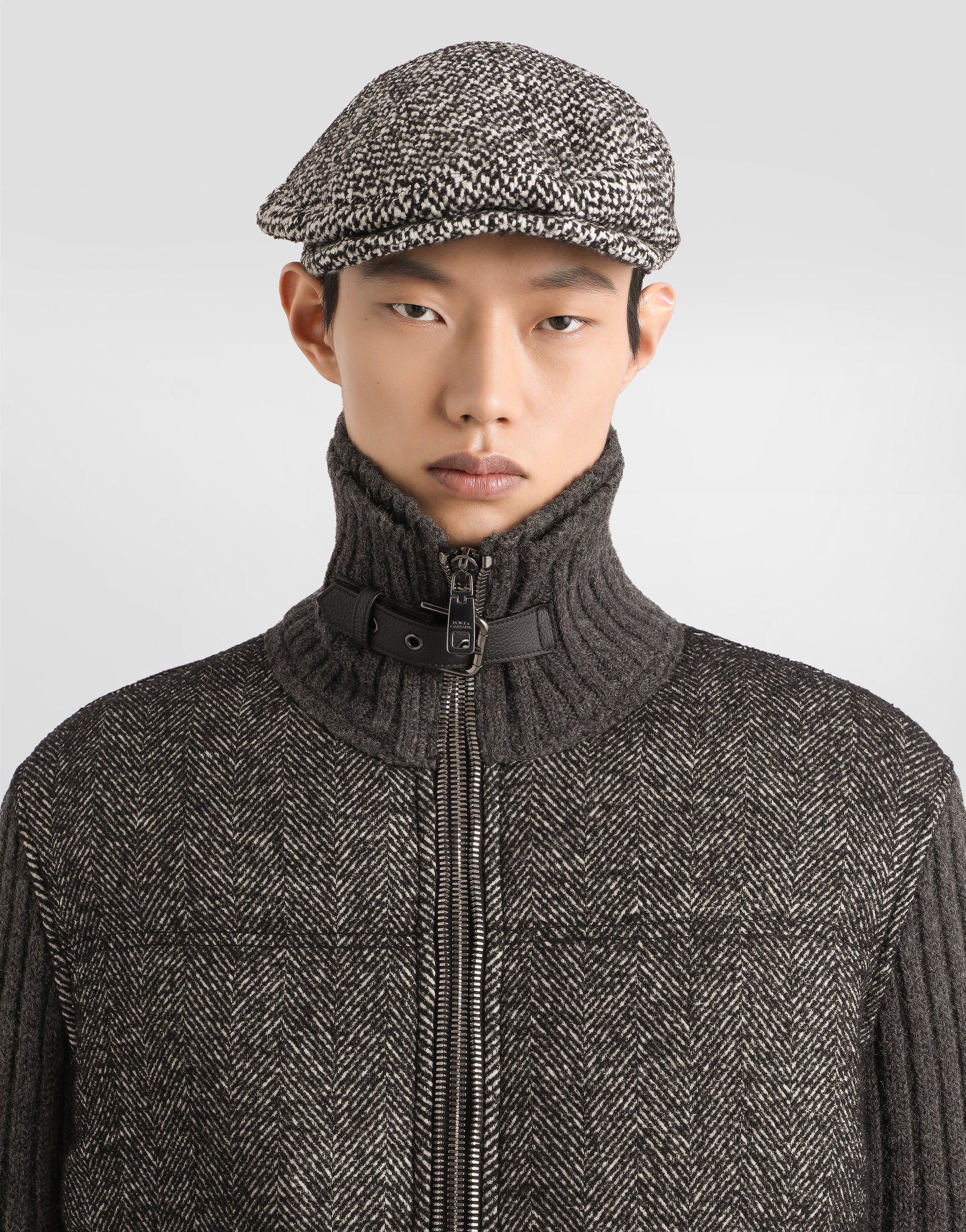 Dolce & Gabbana Knitted Houndstooth Jacket In Gray