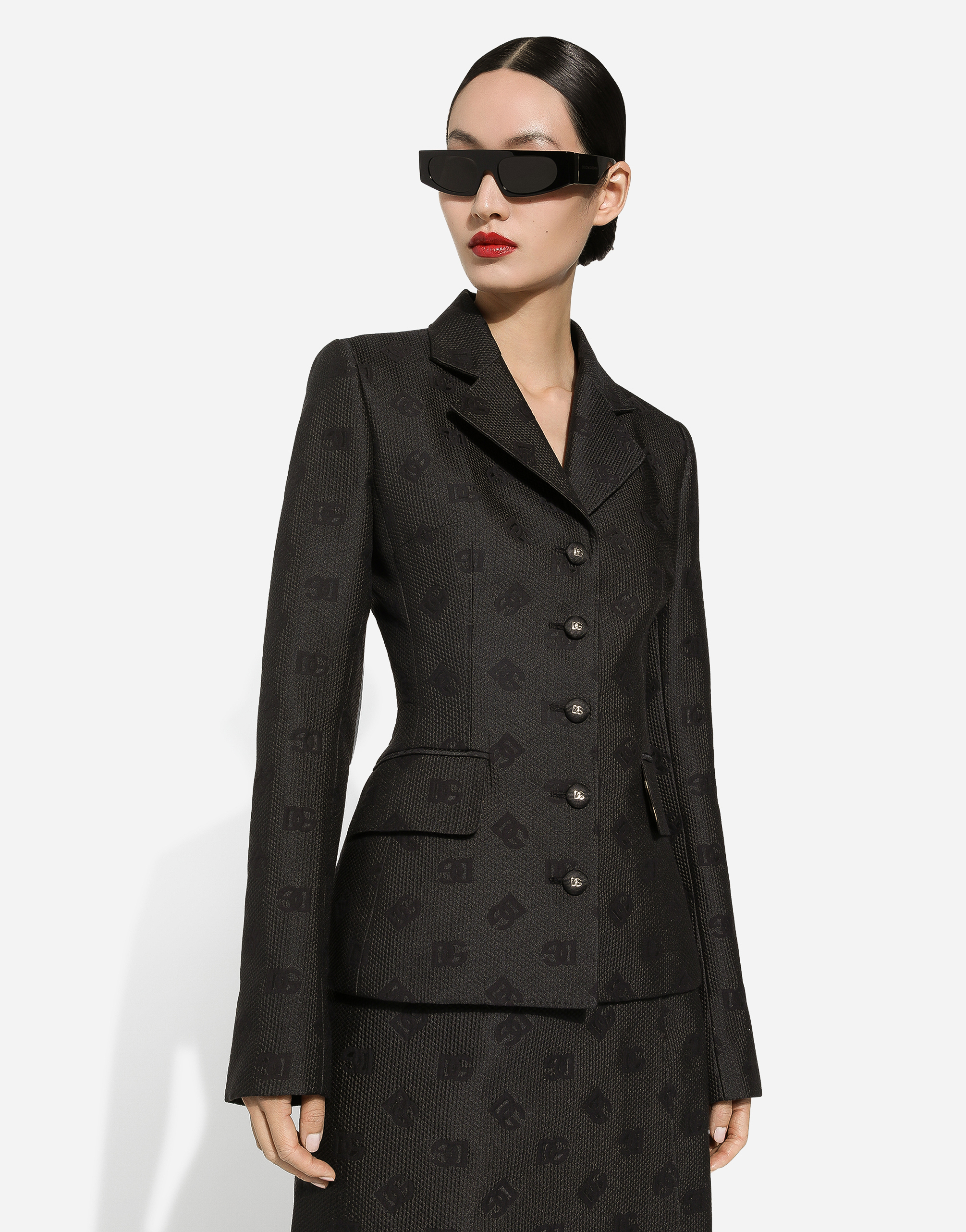 Dolce & Gabbana Black Logo Jacquard Single-breasted Blazer In Black