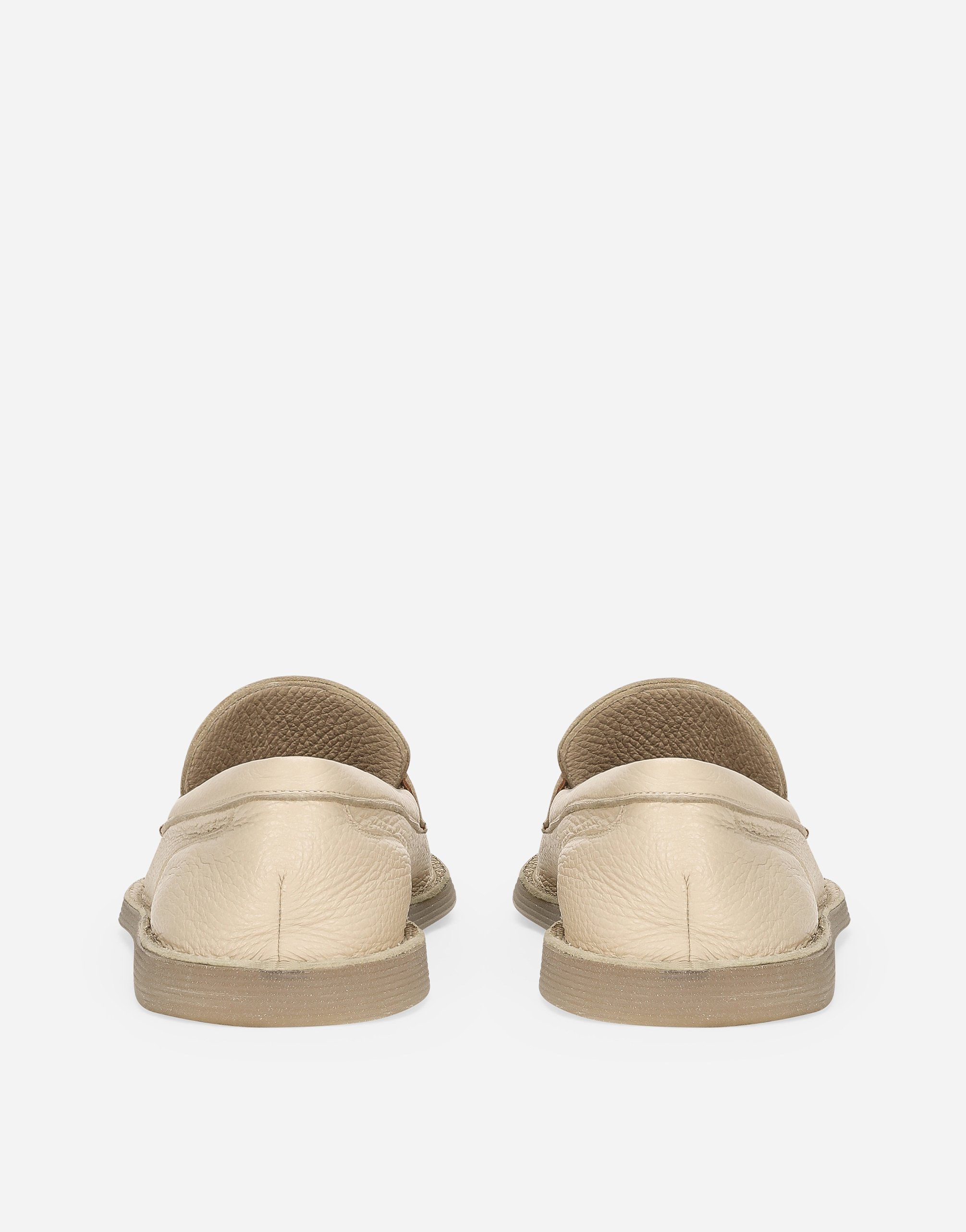 Dolce & Gabbana Logo-plaque Leather Loafers In Beige