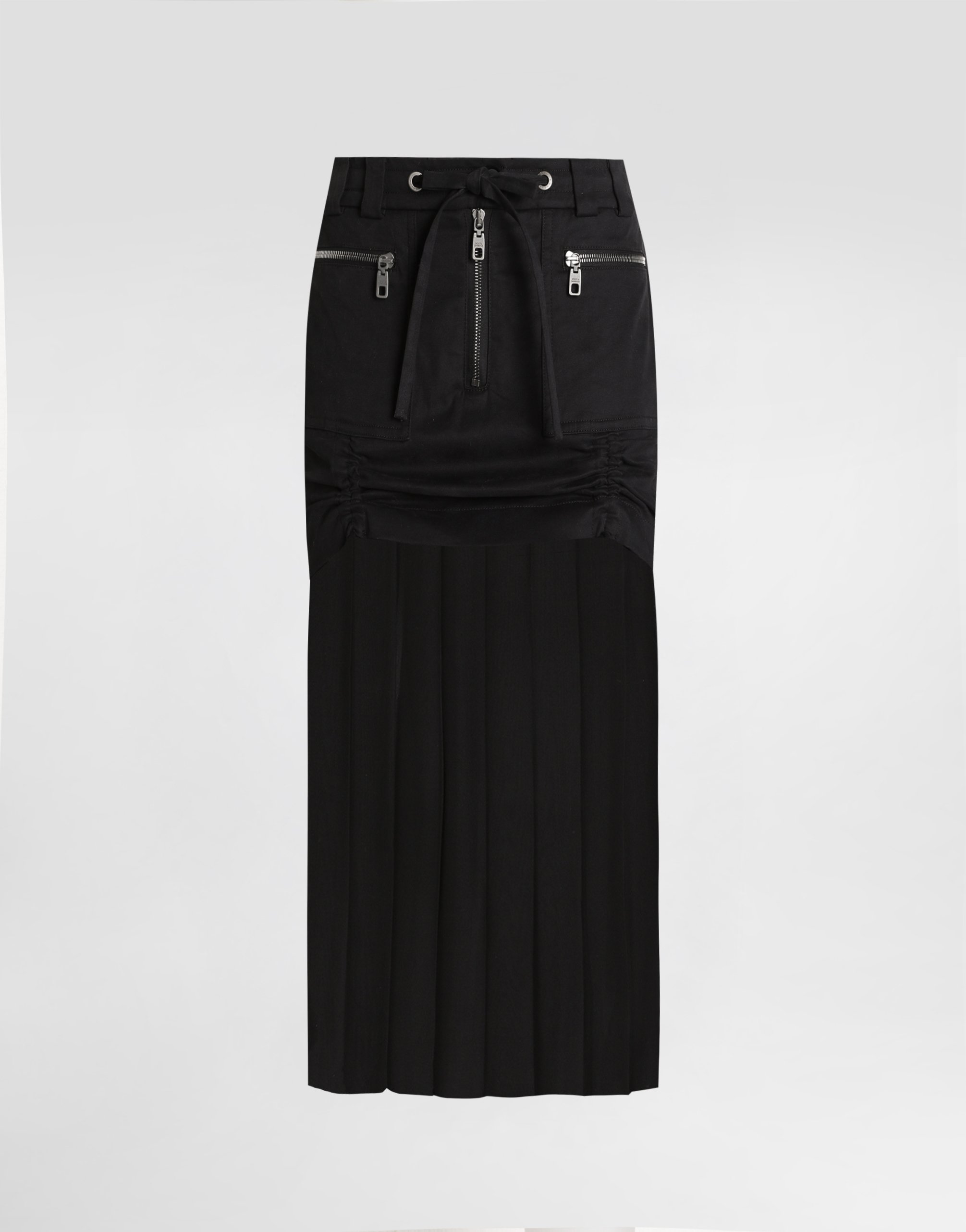 Dolce & Gabbana Twill Midi Skirt With Chiffon In Black