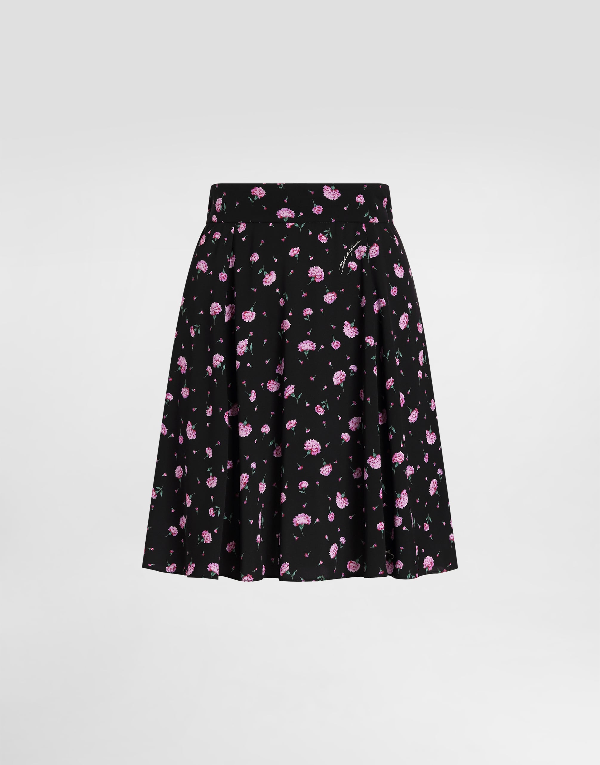 Carnations-print silk canvas skirt in Multicolor for Women