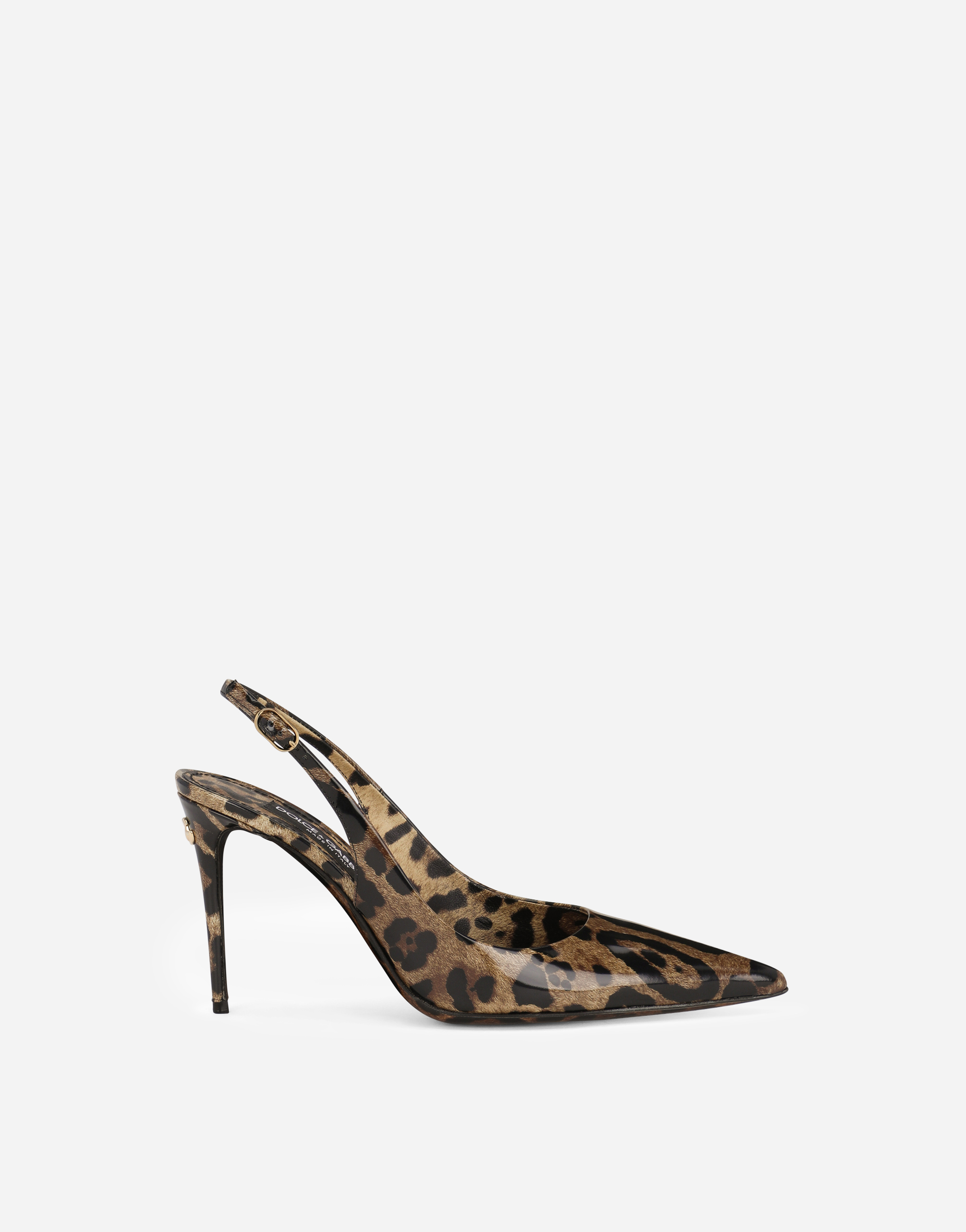 Dolce & Gabbana Polished Calfskin Slingbacks With Leopard Print In Animal Print