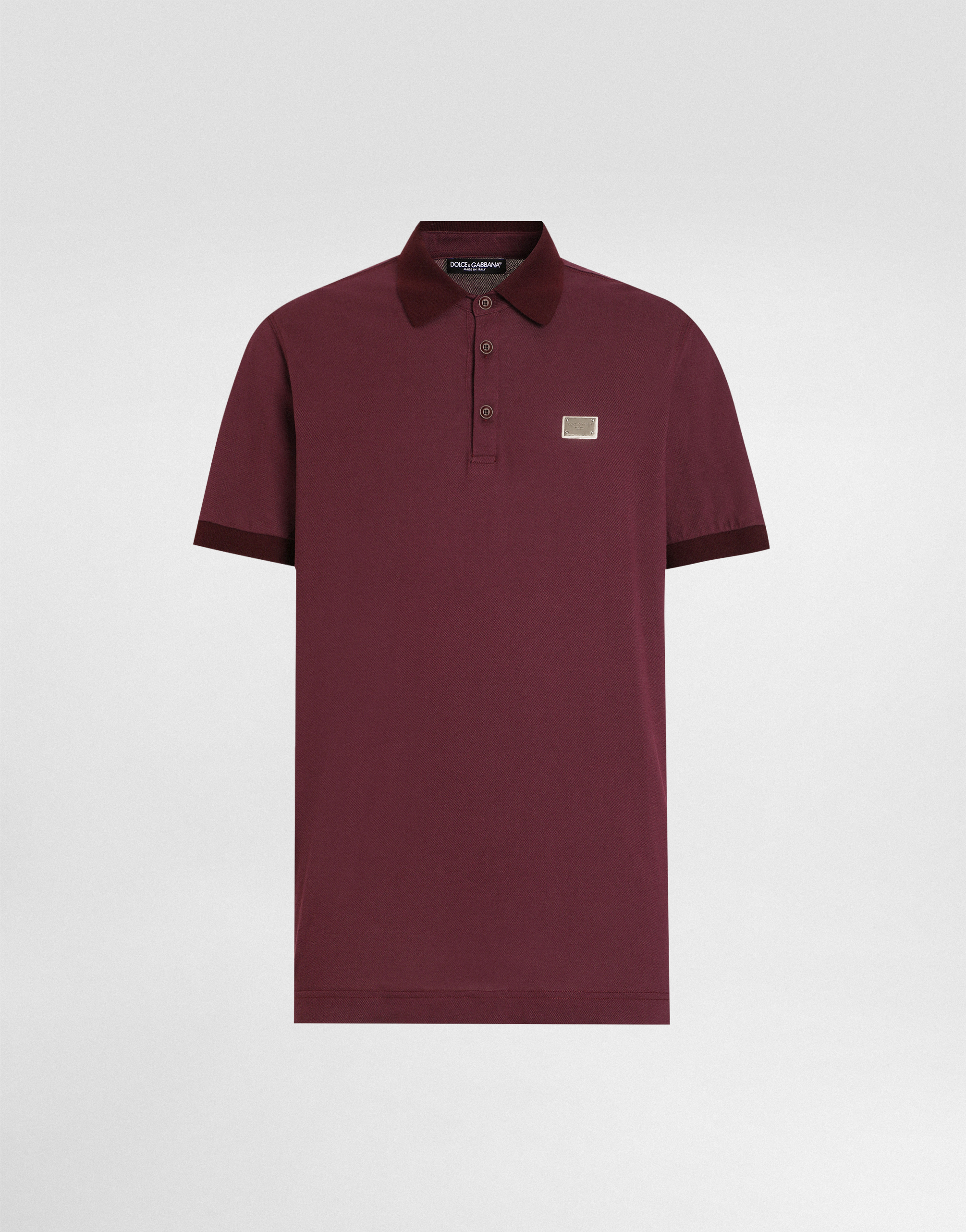 Dolce & Gabbana Cotton Polo-shirt With Logo Tag In Bordeaux