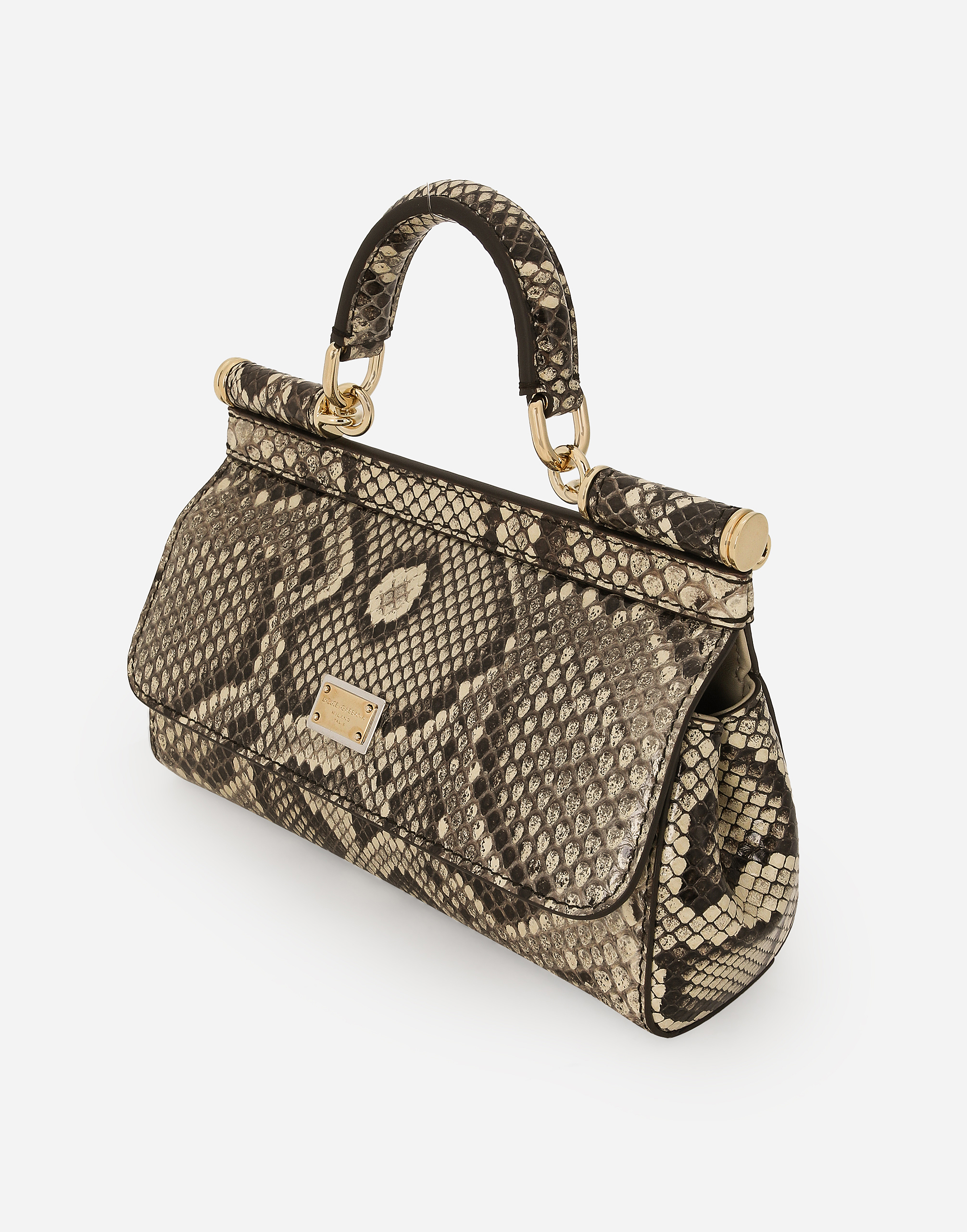Dolce & Gabbana Leather Handbag With Animalier Print In Brown