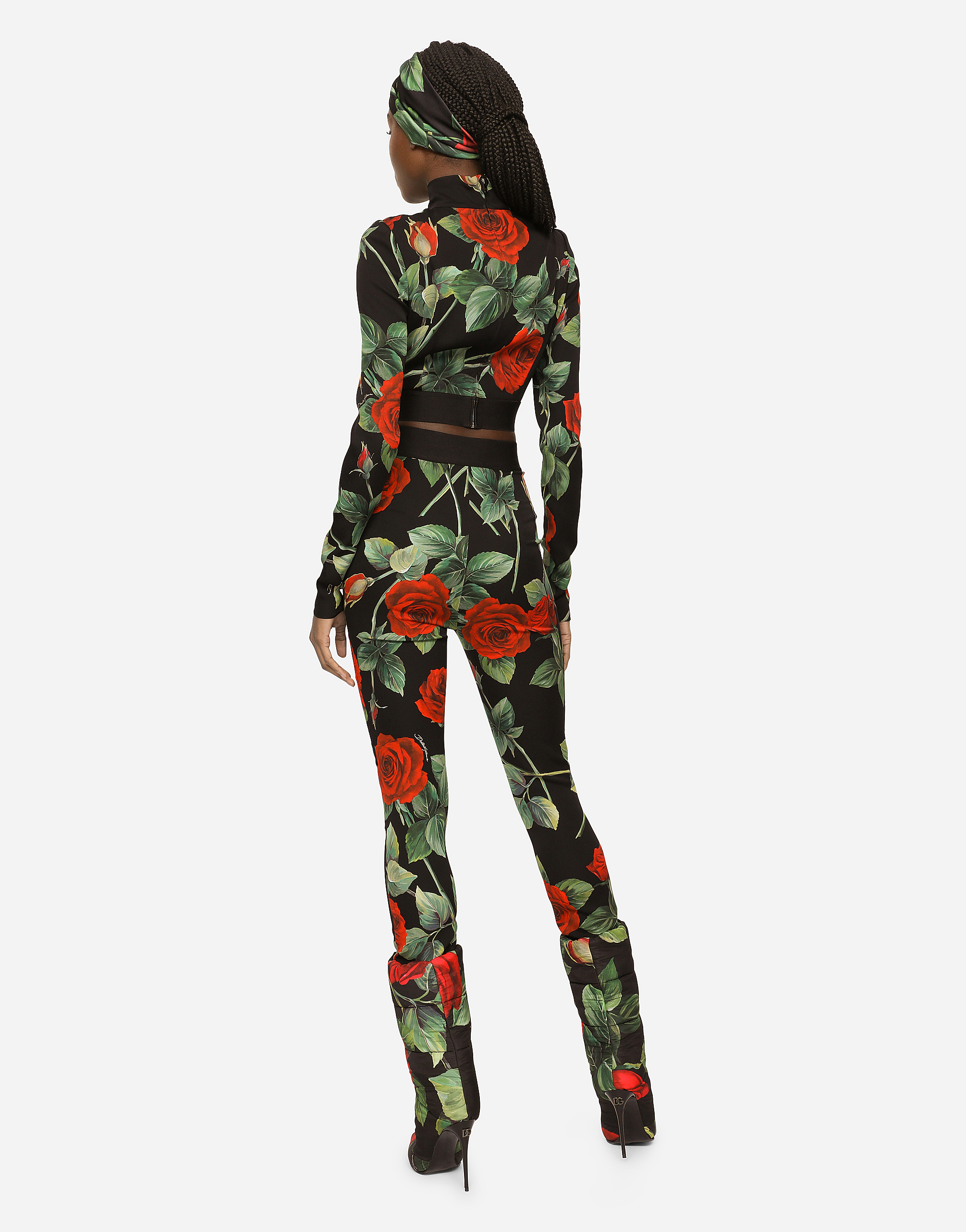 DOLCE & GABBANA ROSE-PRINT CHARMEUSE LEGGINGS