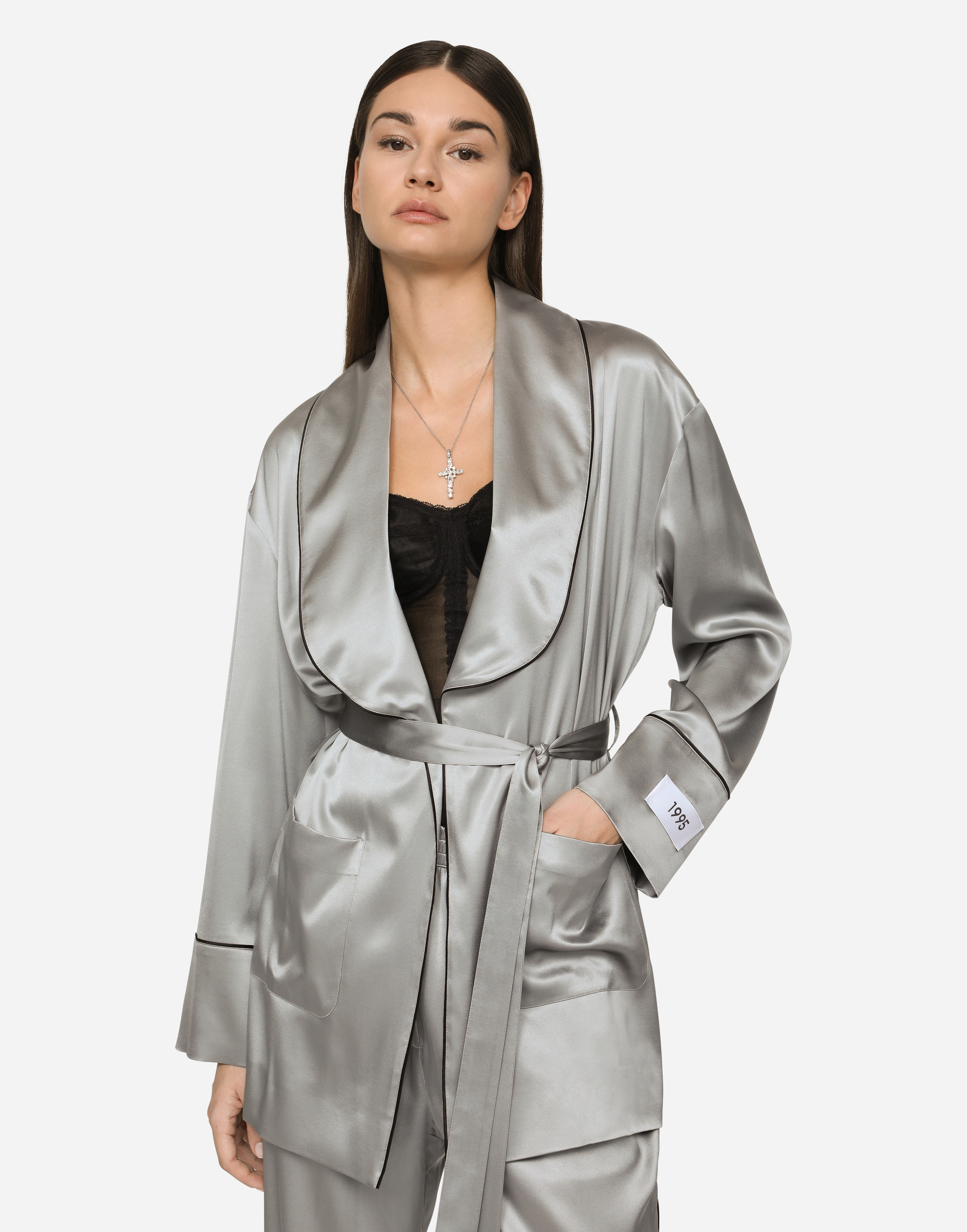 DOLCE & GABBANA KIM DOLCE&GABBANA SATIN PAJAMA SHIRT WITH BELT