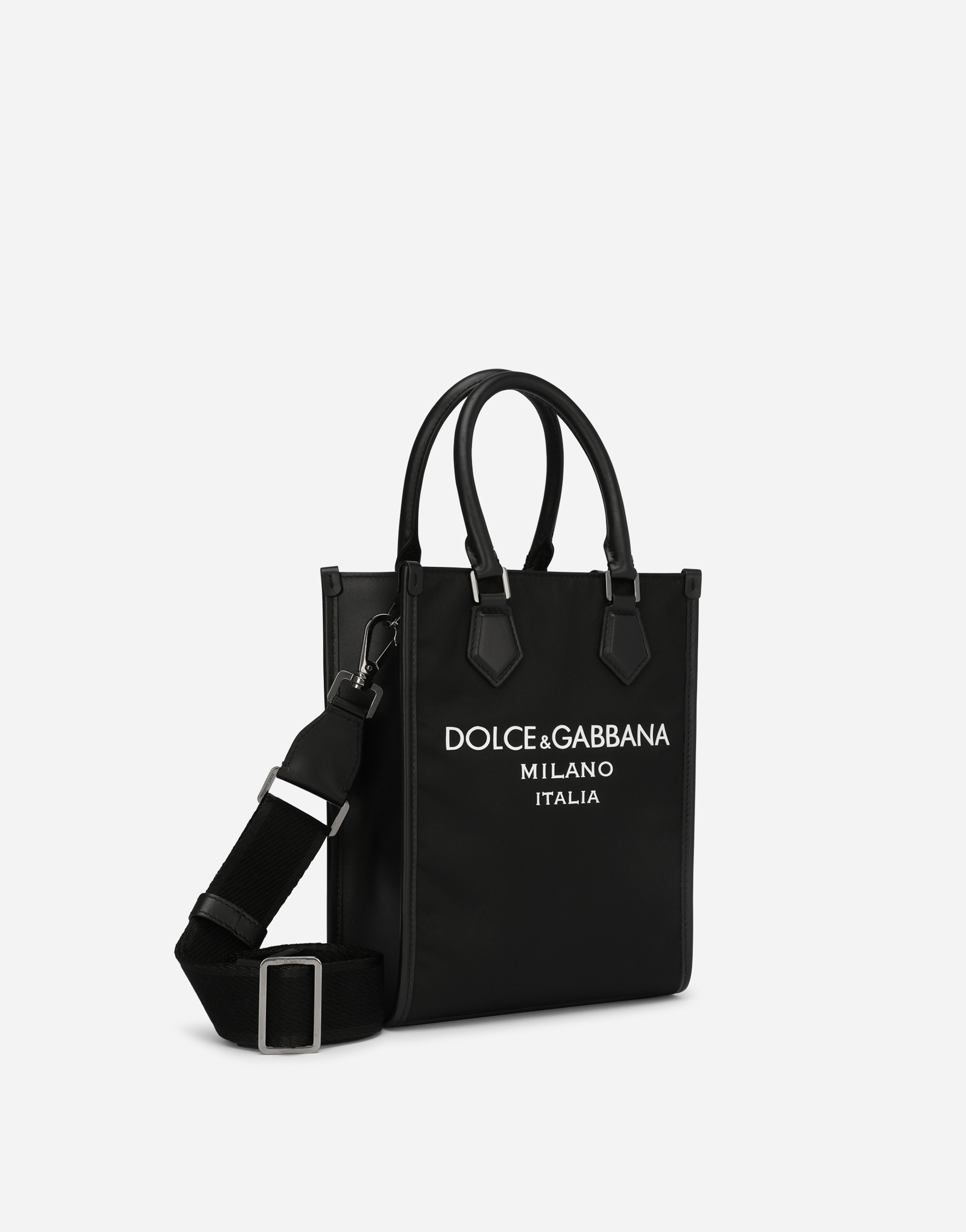 Shop Dolce & Gabbana Small Nylon Bag With Rubberized Logo In Black