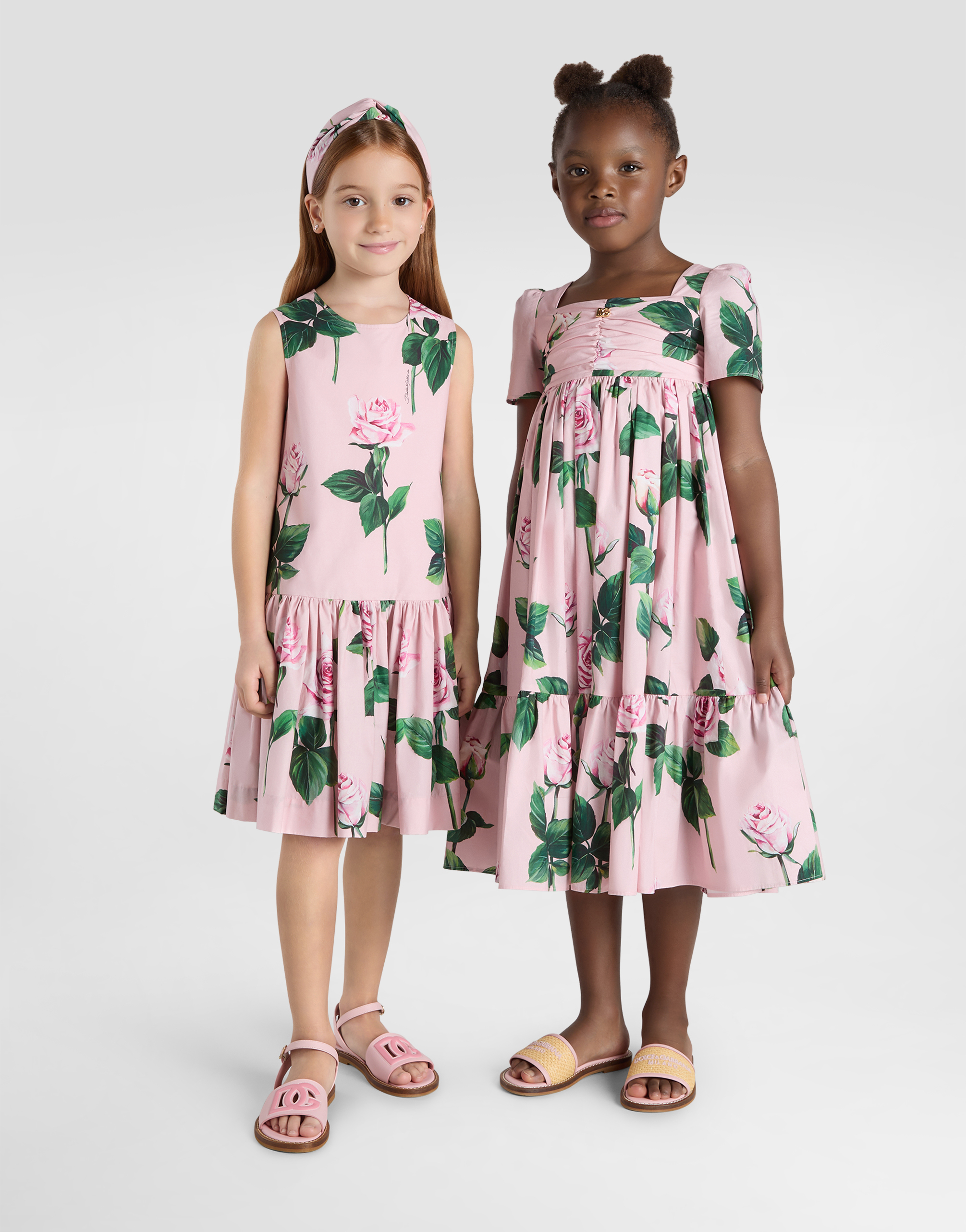 Rose-print poplin dress