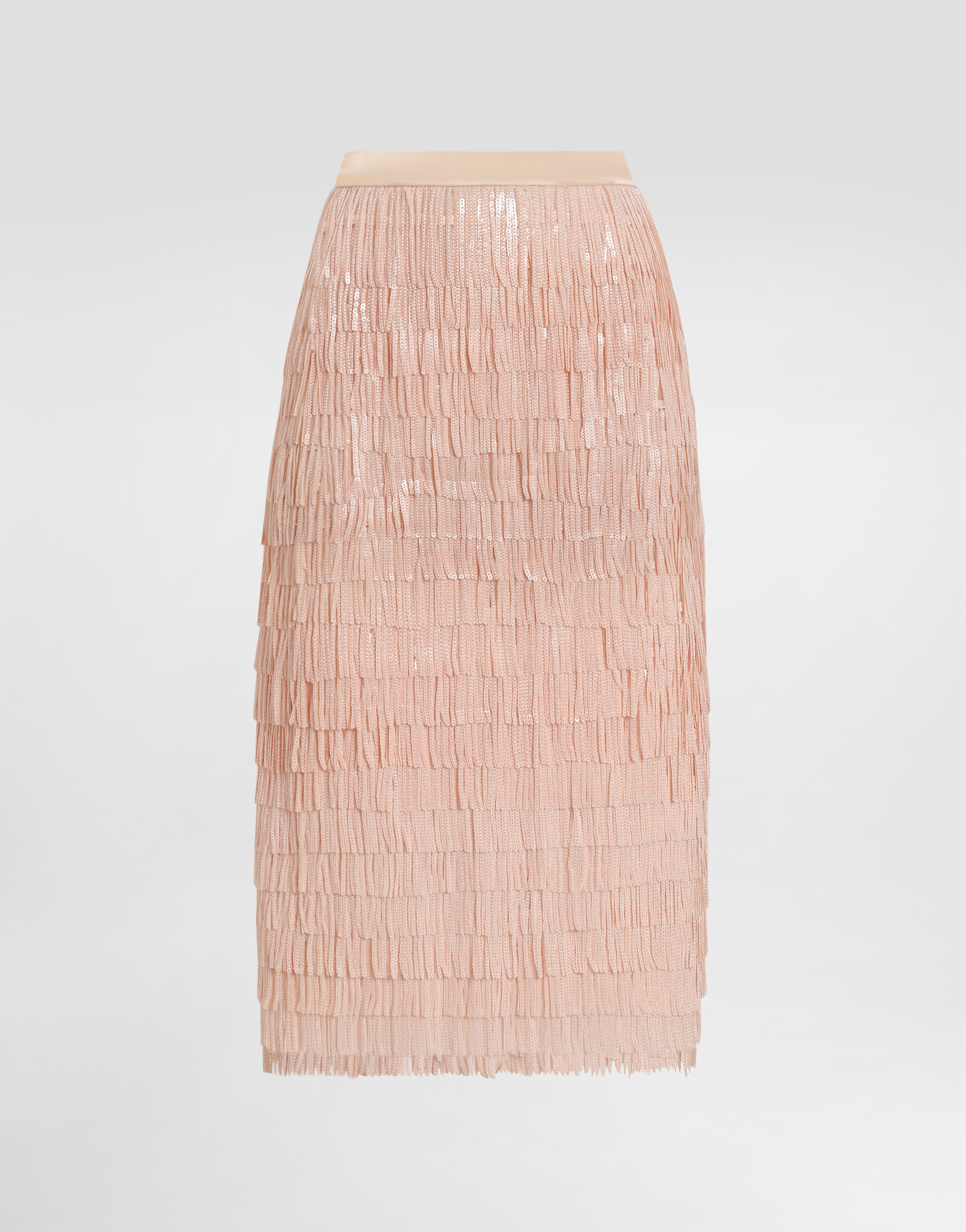 Dolce & Gabbana Sequined Midi Skirt With Fringed Embellishment - Woman Skirts Pink