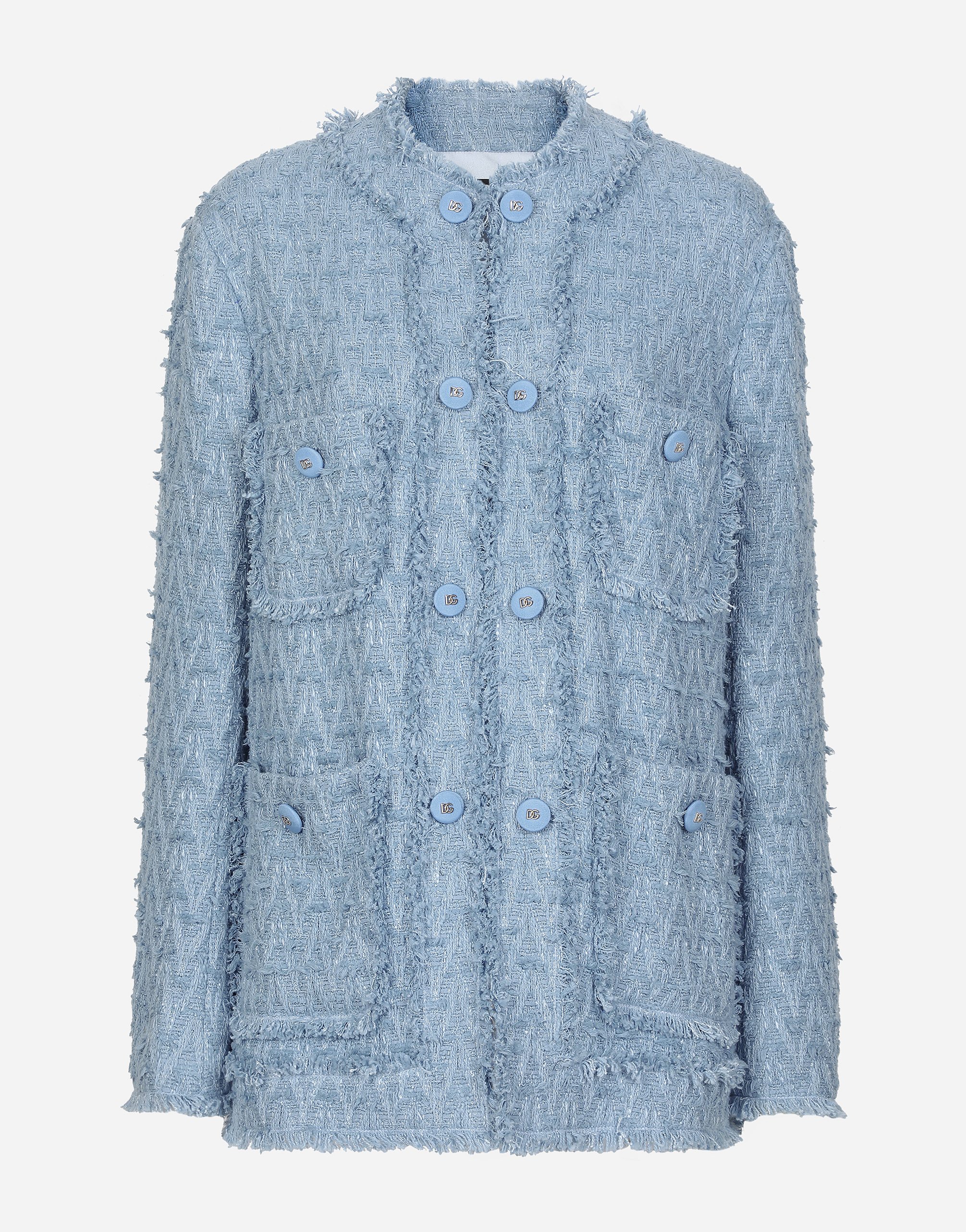 Dolce & Gabbana Single-breasted Cotton Rush-stitch Jacket - Woman Coats And Jackets Azure