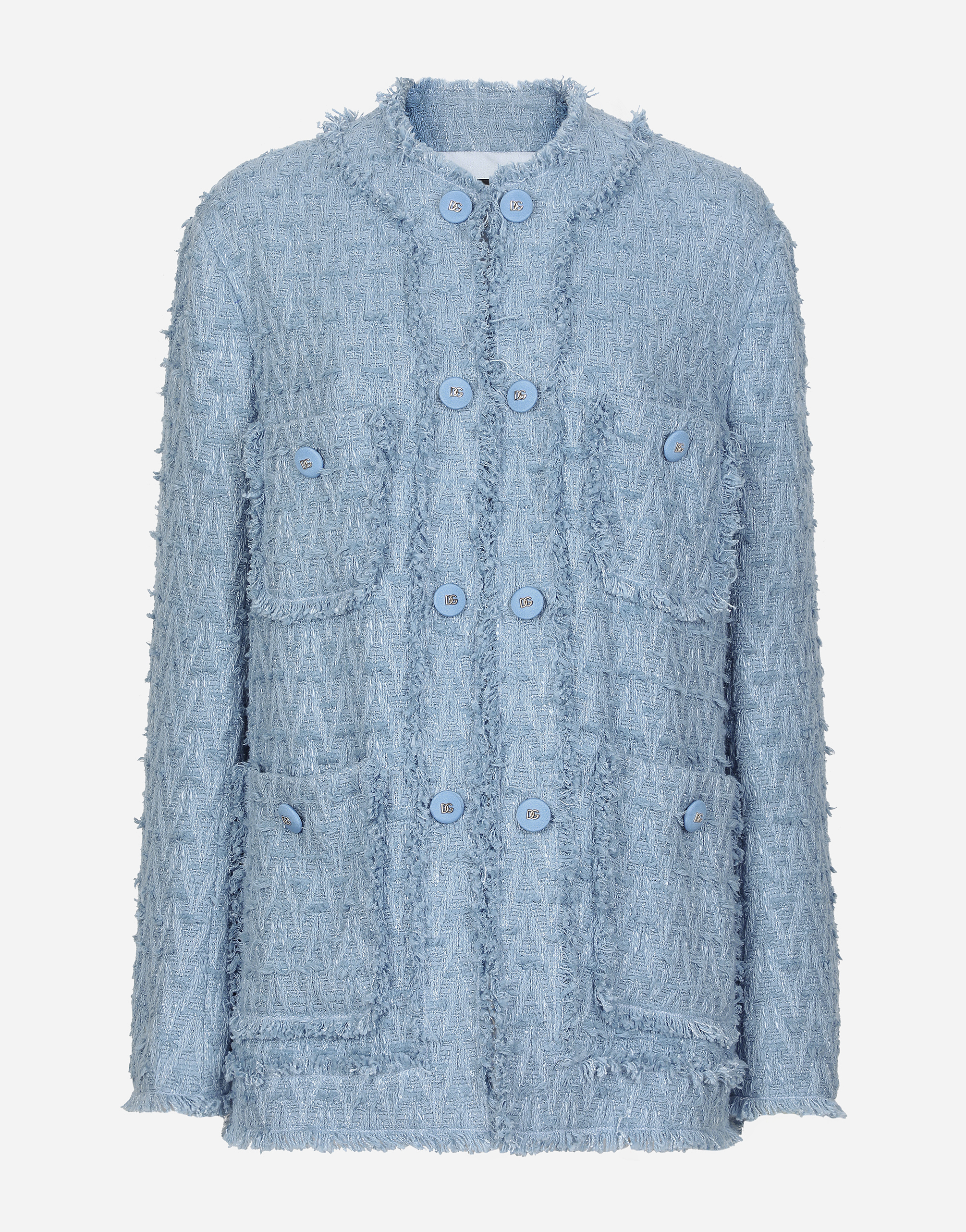 Dolce & Gabbana Single-breasted Cotton Rush-stitch Jacket - Woman Coats And Jackets Azure