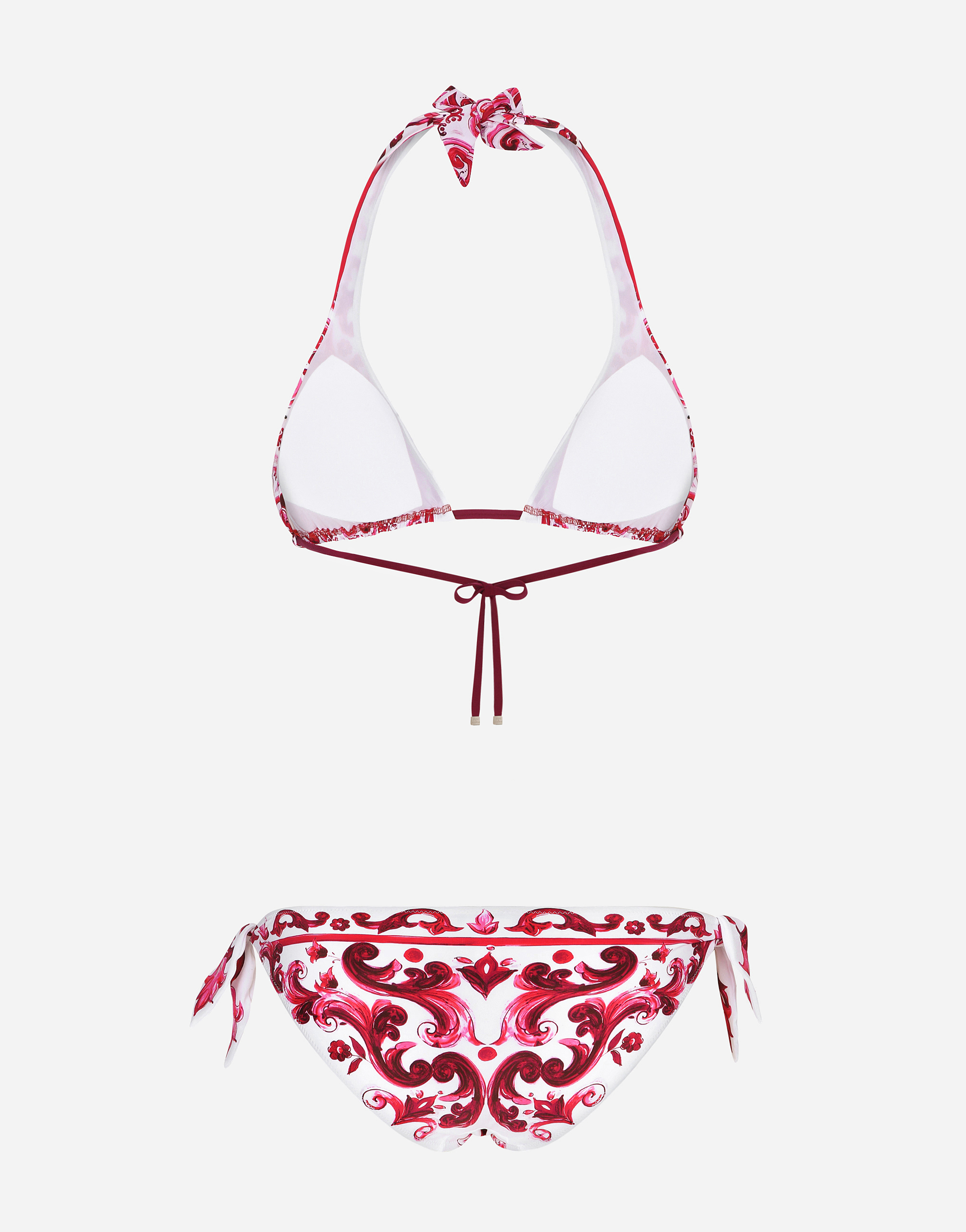 Shop Dolce & Gabbana Majolica Print Padded Triangle Bikini In Multicolor