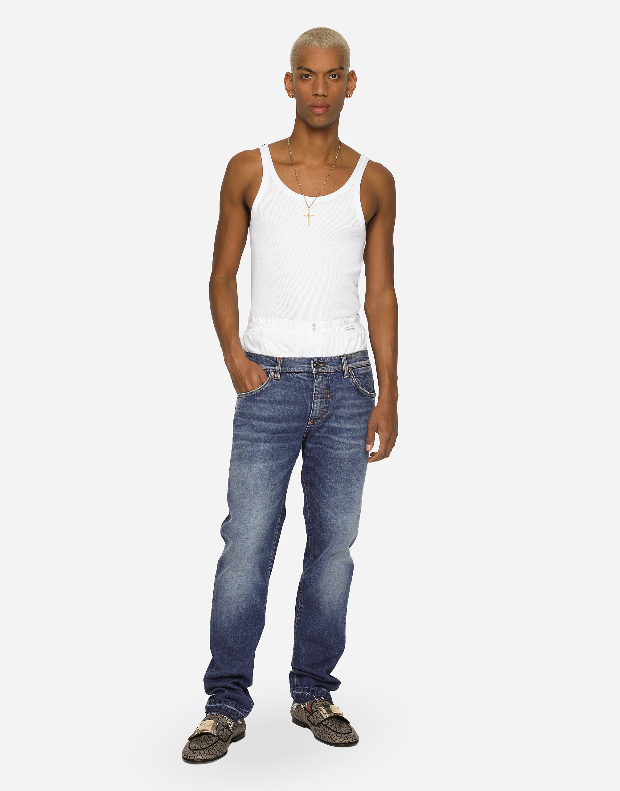 Shop Dolce & Gabbana Washed Slim Fit Stretch Denim Jeans In Multicolor