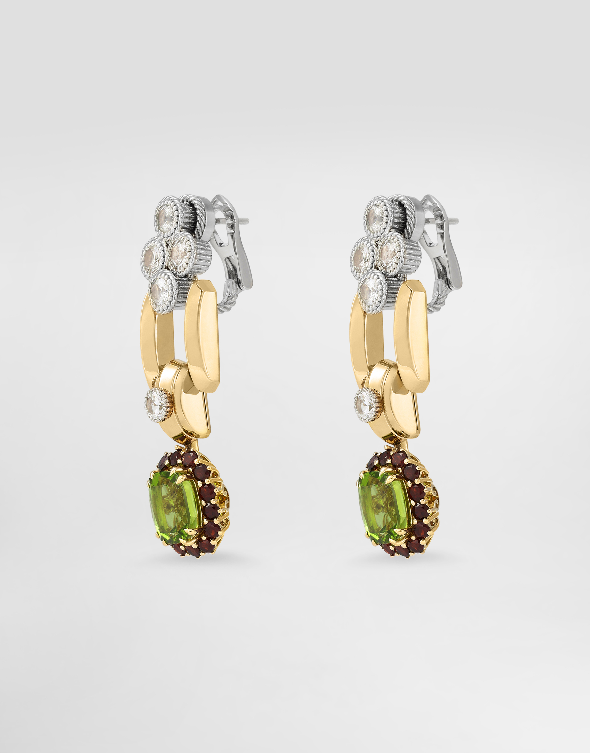  Dolce & Gabbana Ohrringe Eleganza 18-karätiges Weiß- Und Gelbgold, Peridote, Granate Und Saphire - Frau Ohrringe Mehrfarbig Onesize 