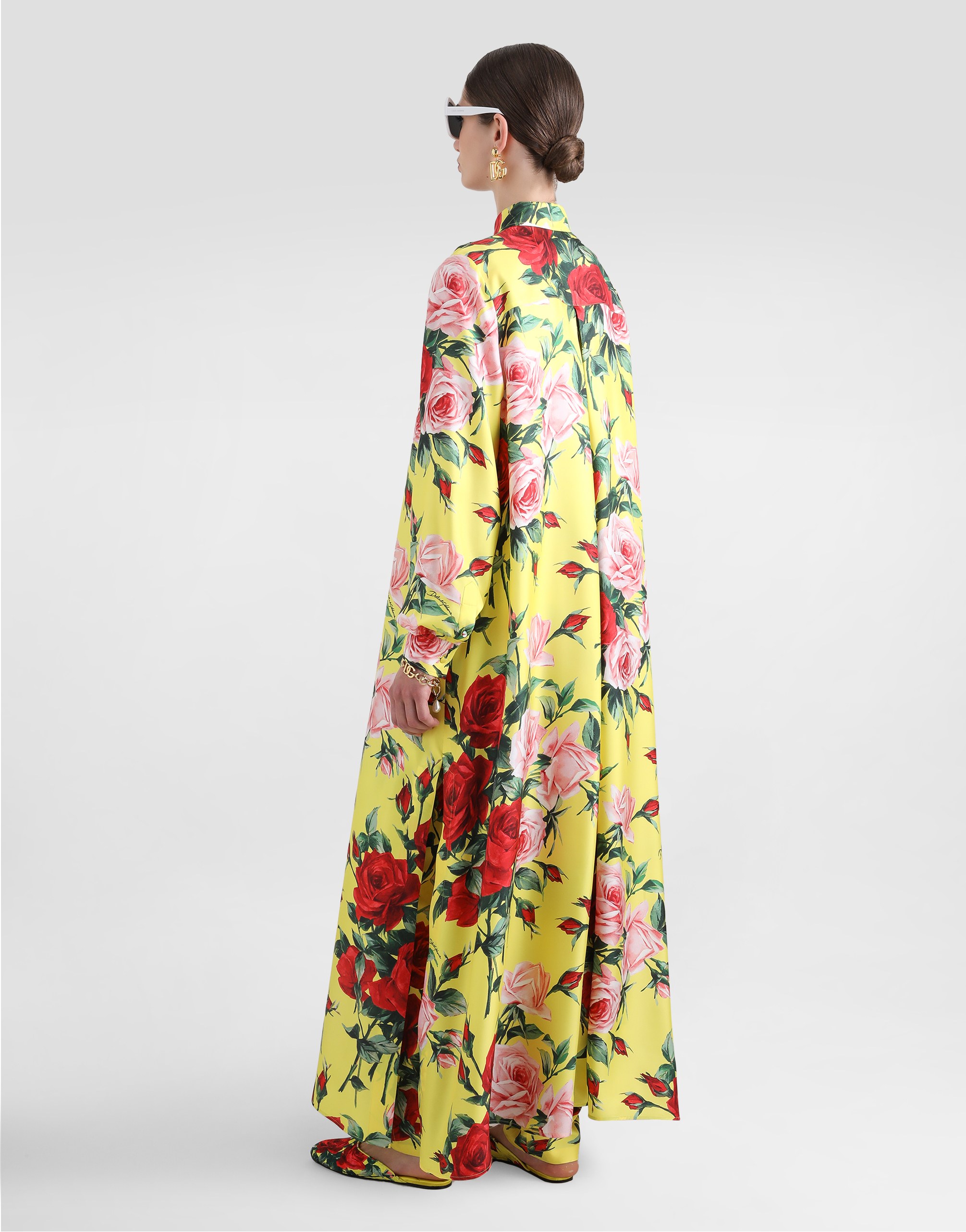 Dolce & Gabbana Silk Twill Pants With Bouquet Print In Print